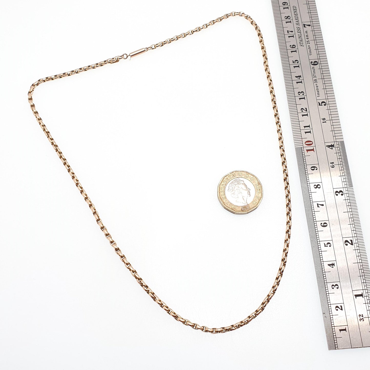 Antique Victorian 9ct 9k Gold Chain Necklace Cable Belcher Link Guard Solid 375 49cm 19.2" 8.97g Vintage Jewelry