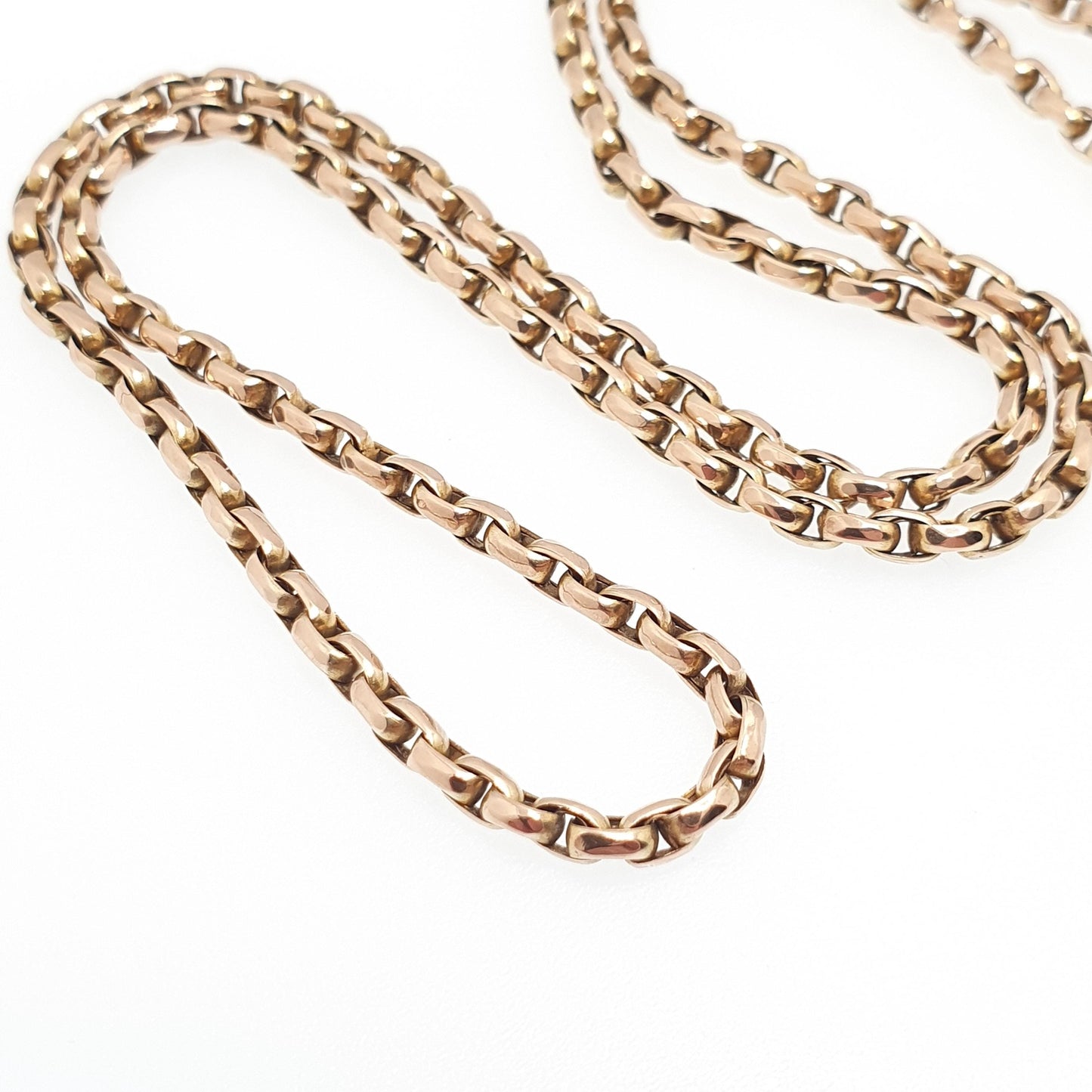 Antique Victorian 9ct 9k Gold Chain Necklace Cable Belcher Link Guard Solid 375 49cm 19.2" 8.97g Vintage Jewelry