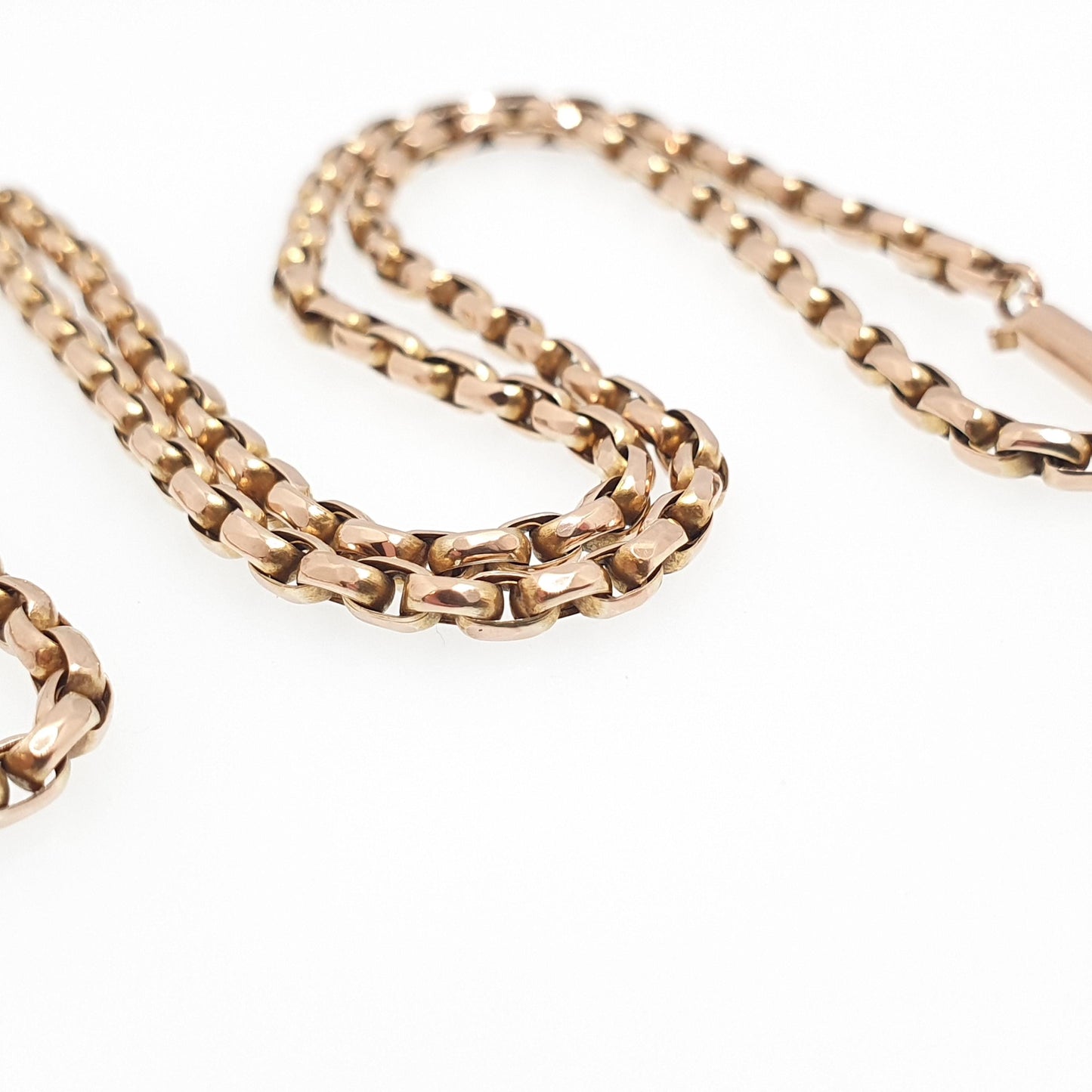 Antique Victorian 9ct 9k Gold Chain Necklace Cable Belcher Link Guard Solid 375 49cm 19.2" 8.97g Vintage Jewelry