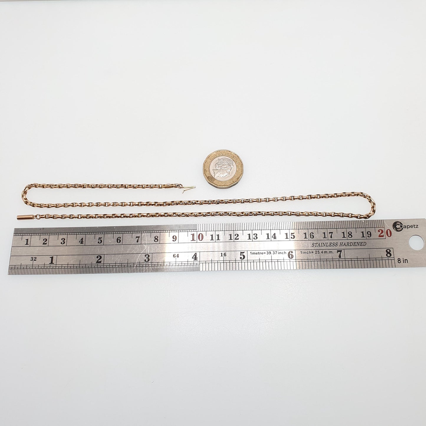 Antique Victorian 9ct 9k Gold Chain Necklace Cable Belcher Link Guard Solid 375 49cm 19.2" 8.97g Vintage Jewelry