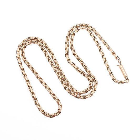 Antique Victorian 9ct 9k Gold Chain Necklace Cable Belcher Link Guard Solid 375 49cm 19.2" 8.97g Vintage Jewelry