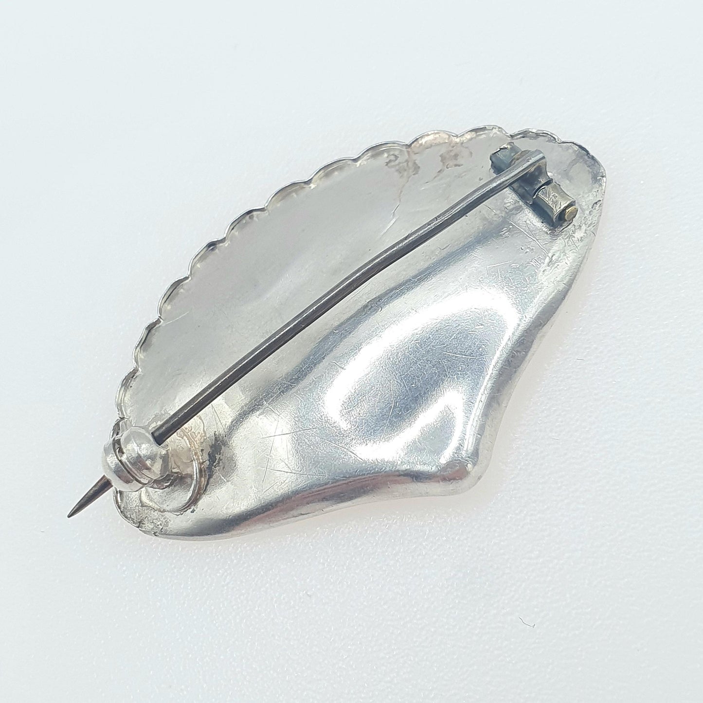 Antique Victorian Solid Silver Fan Brooch Flower Engraved Unique Floral Leaf Womens Jewelry  Men’s Jewellery