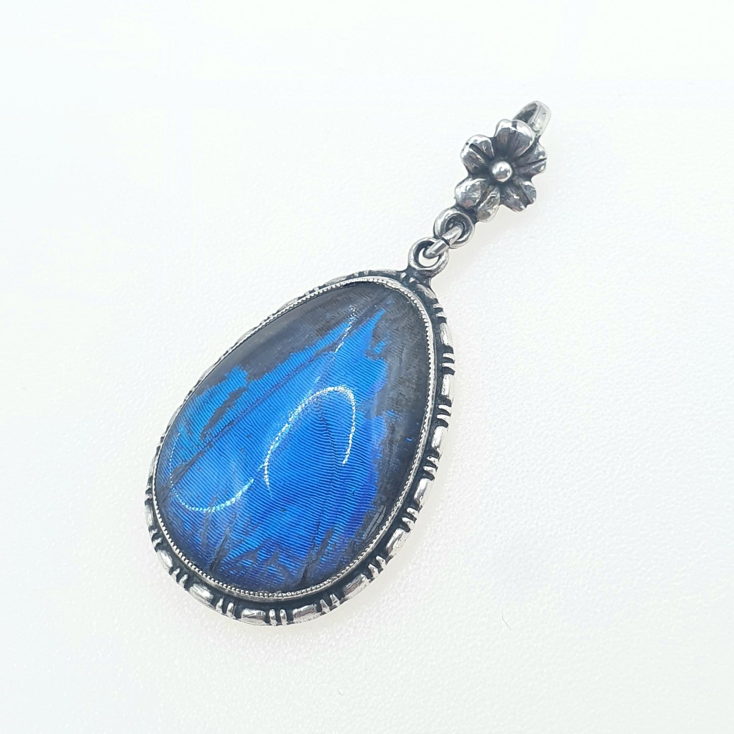 Antique Art Deco Sterling Silver Butterfly Wing Pendant TLM Thomas L Mott Vintage 1920s Blue Bug Fly Insect Jewelry Jewellery Womens