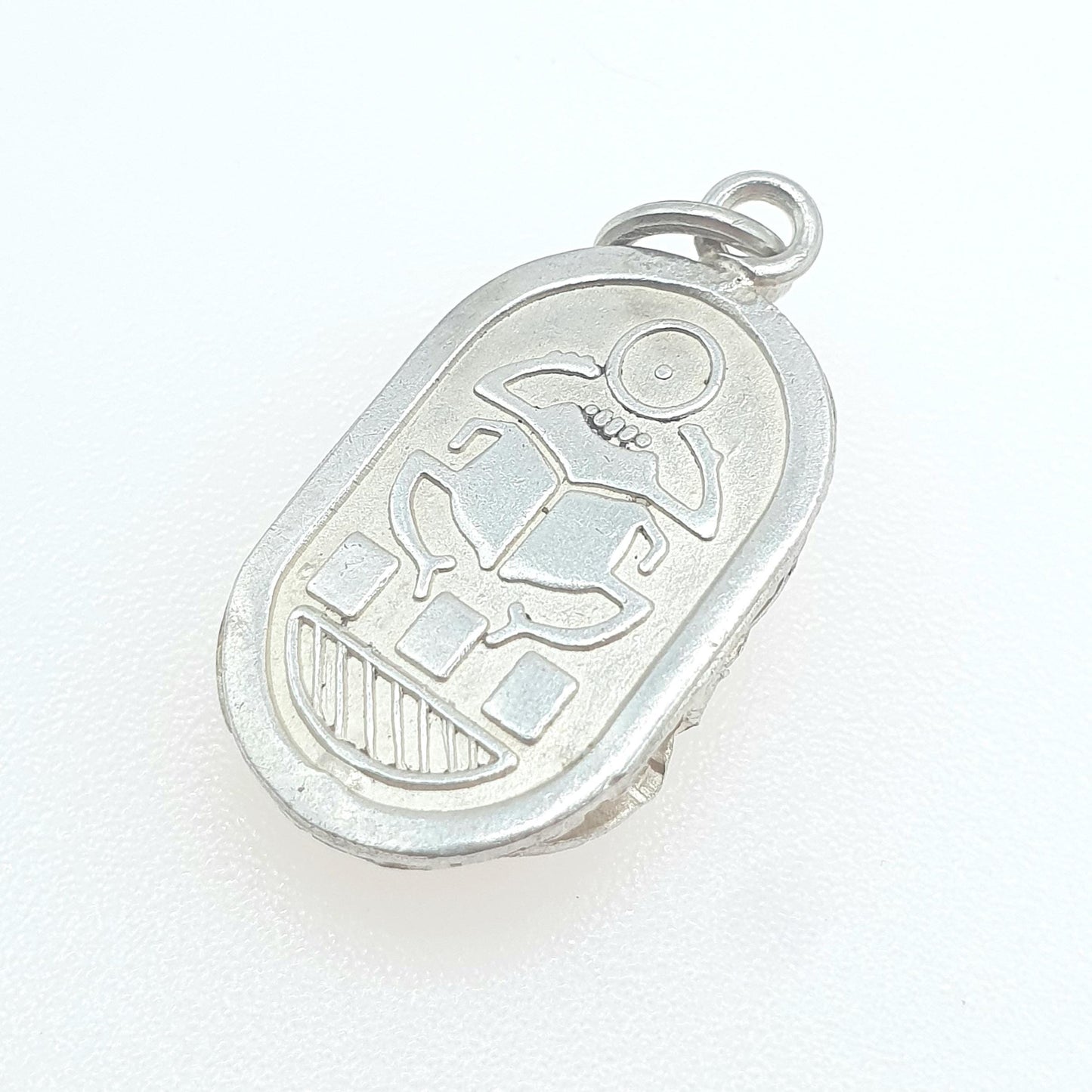 Vintage Solid Silver Scarab Beetle Pendant Necklace Insect Bug Egyptian Egypt Mens Jewellery Womens Jewelry