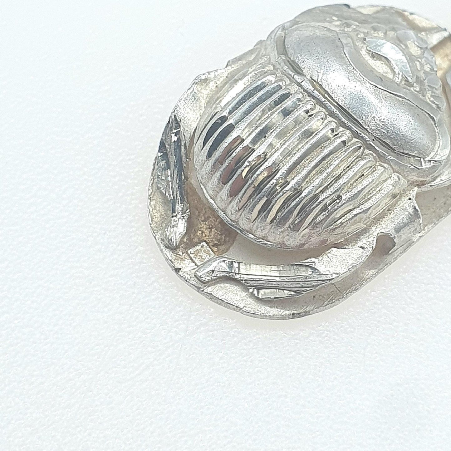 Vintage Solid Silver Scarab Beetle Pendant Necklace Insect Bug Egyptian Egypt Mens Jewellery Womens Jewelry