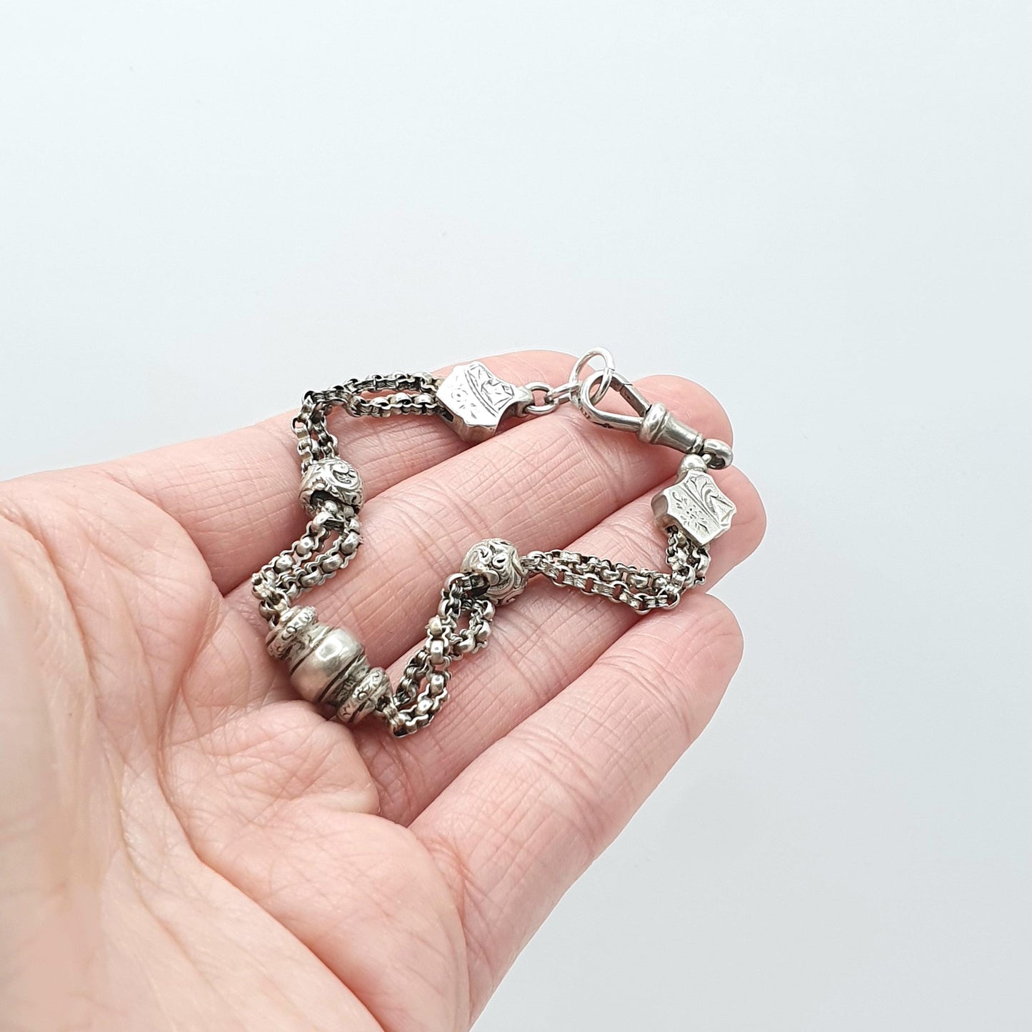 Antique Victorian Solid Silver Albertina Chain Bracelet Original Dog Clip 20cm 11.12g Women’s Unisex Jewellery Jewelry