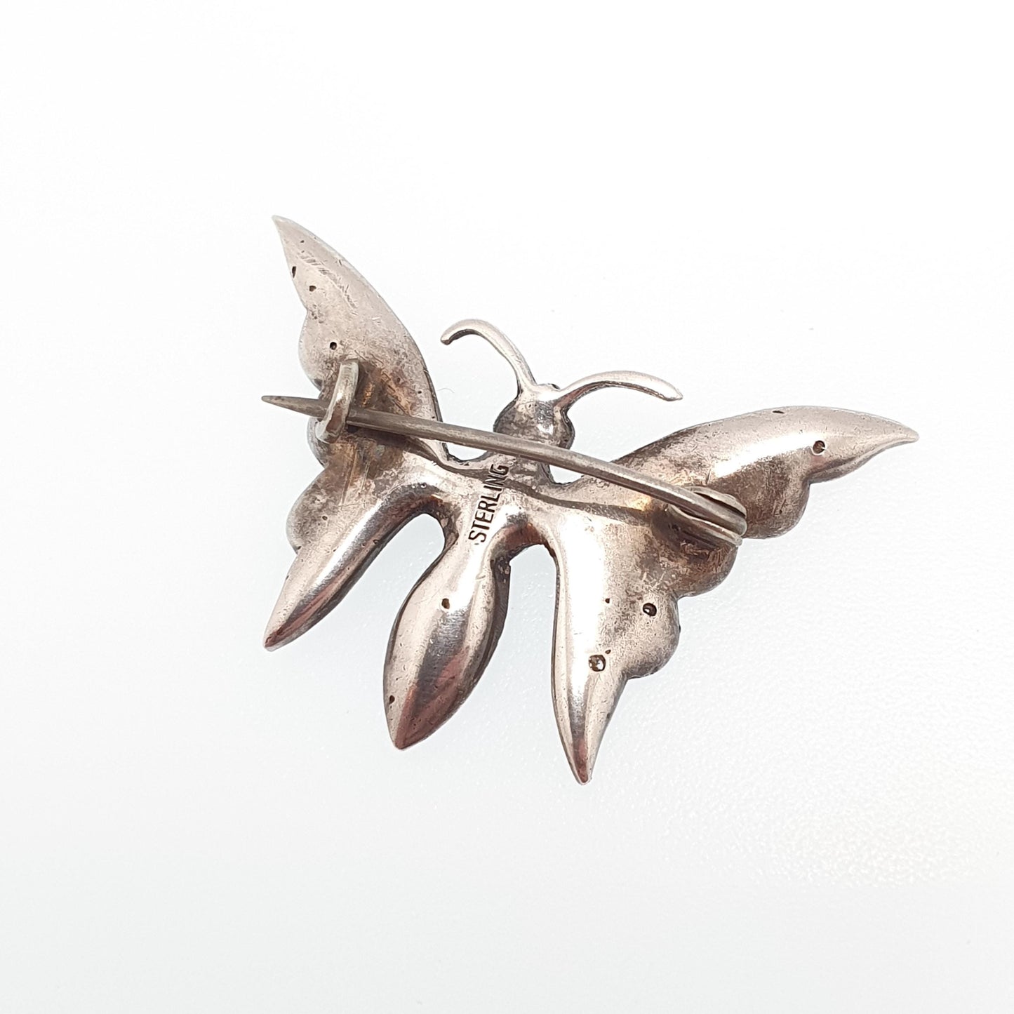 Antique Victorian Sterling Silver Butterfly Paste Brooch Diamond Tone & Ruby Tone Insect Bug Handmade Vintage Jewellery Jewelry