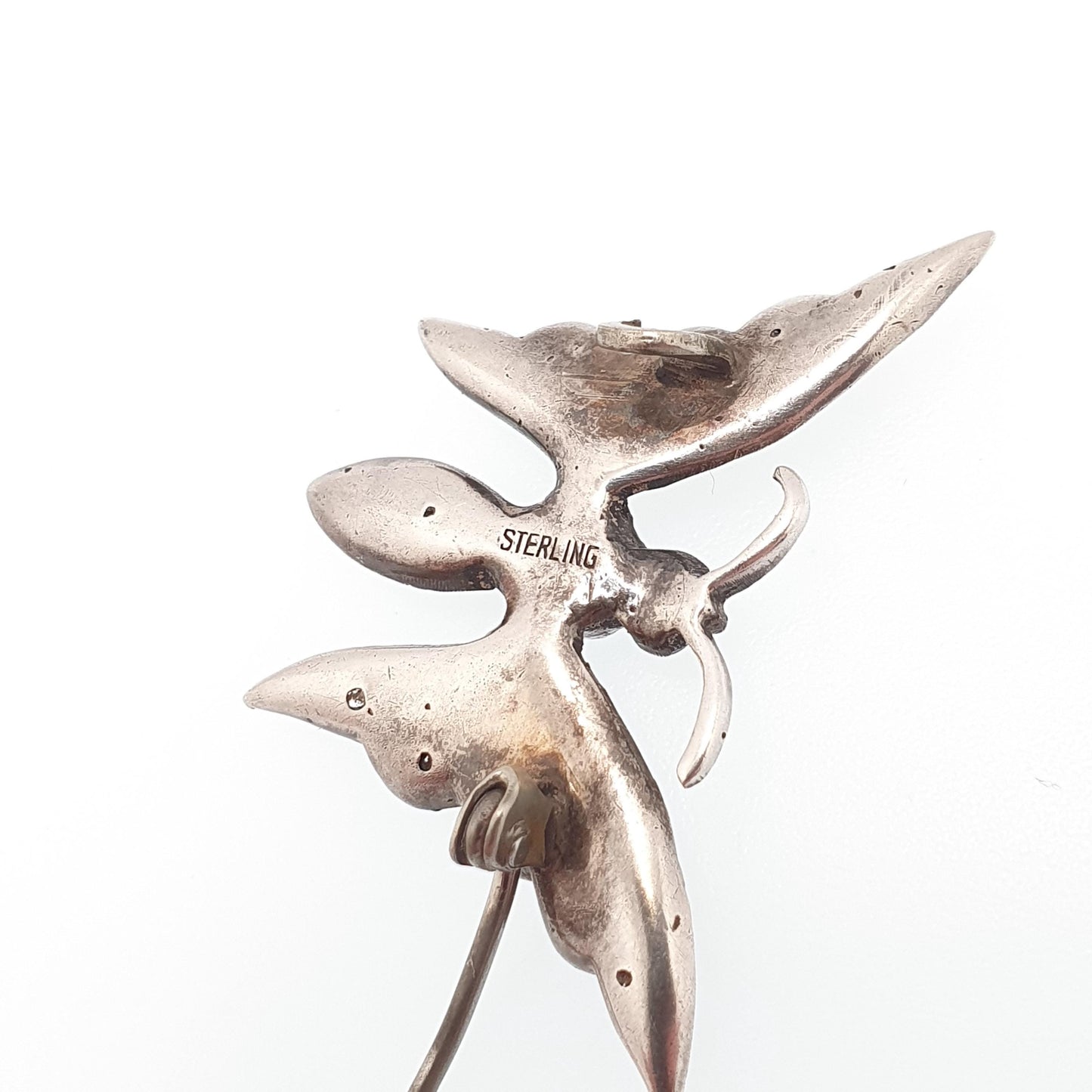 Antique Victorian Sterling Silver Butterfly Paste Brooch Diamond Tone & Ruby Tone Insect Bug Handmade Vintage Jewellery Jewelry