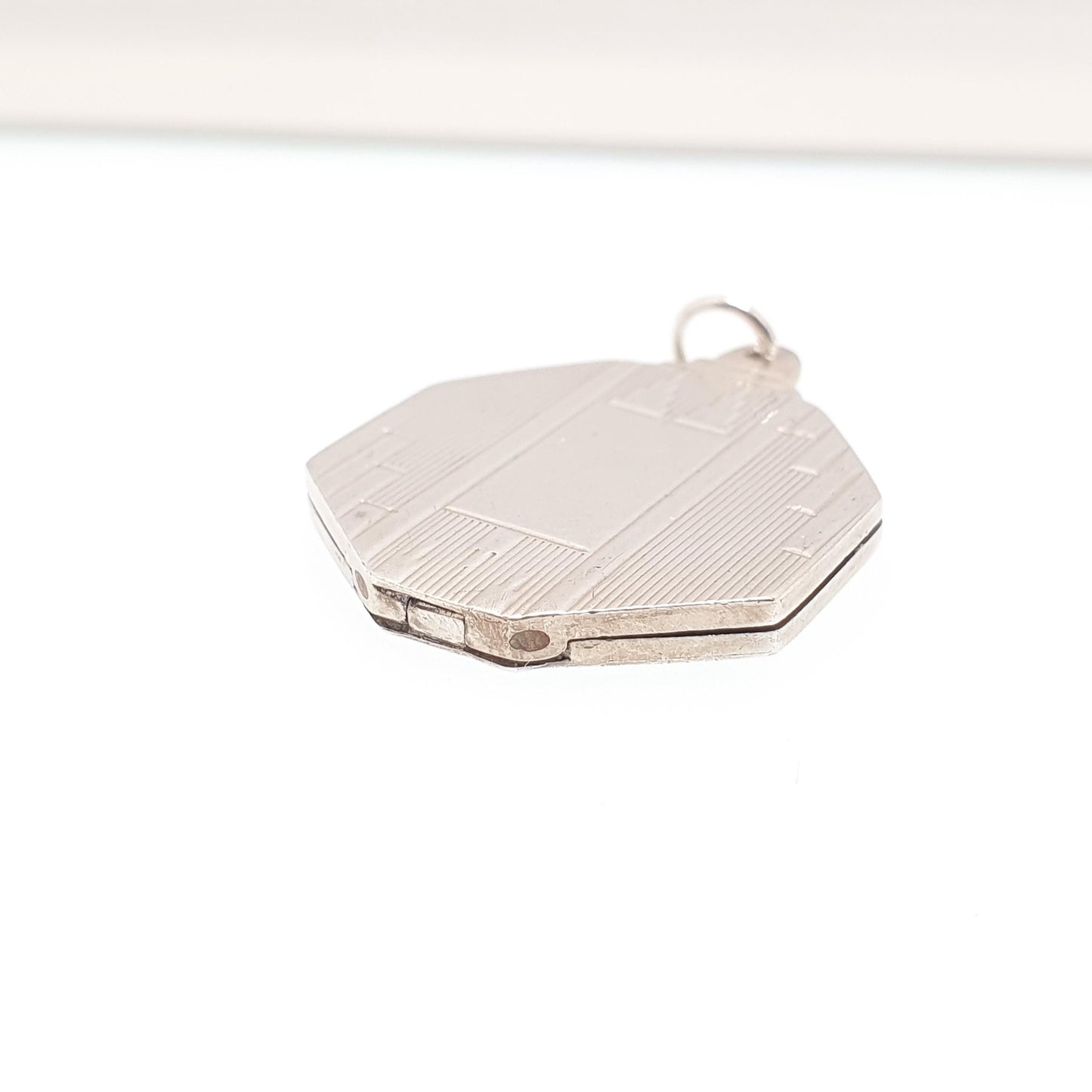 Antique Sterling Silver Locket Art Deco Octagonal Shape Geometric Pattern Necklace Pendant 1920s Picture Photo Jewelry Vintage Jewellery