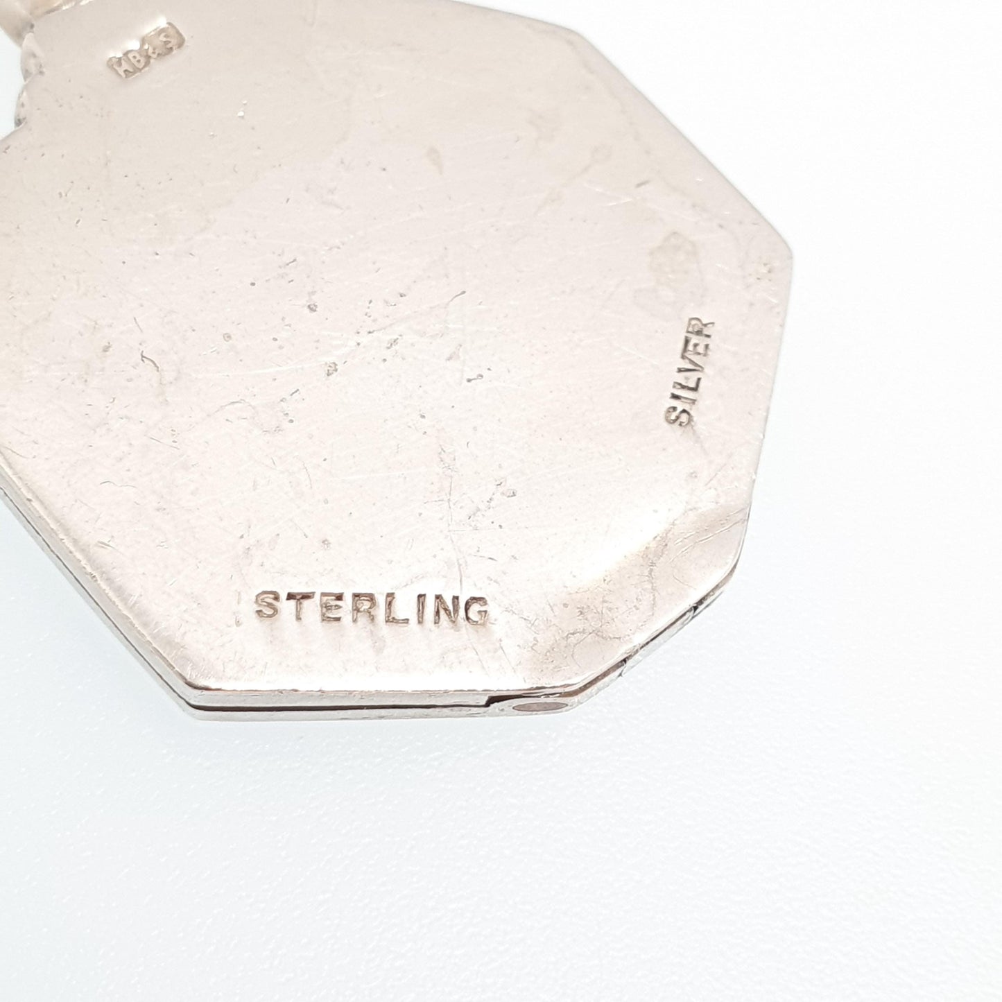 Antique Sterling Silver Locket Art Deco Octagonal Shape Geometric Pattern Necklace Pendant 1920s Picture Photo Jewelry Vintage Jewellery