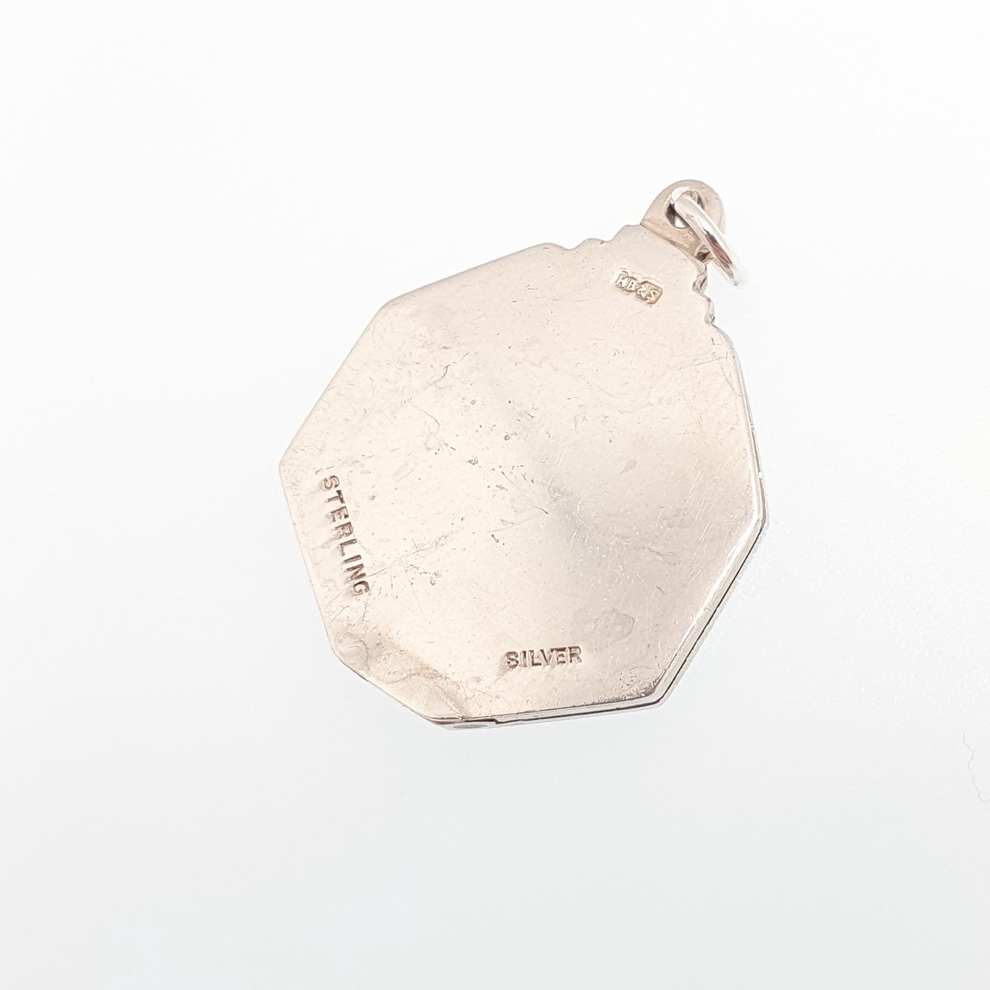 Antique Sterling Silver Locket Art Deco Octagonal Shape Geometric Pattern Necklace Pendant 1920s Picture Photo Jewelry Vintage Jewellery