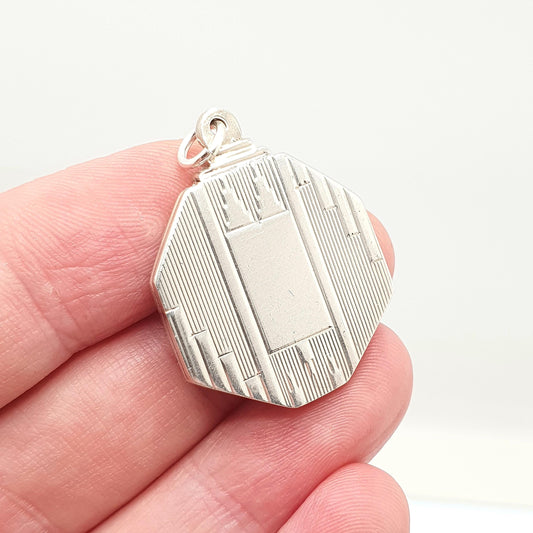 Antique Sterling Silver Locket Art Deco Octagonal Shape Geometric Pattern Necklace Pendant 1920s Picture Photo Jewelry Vintage Jewellery
