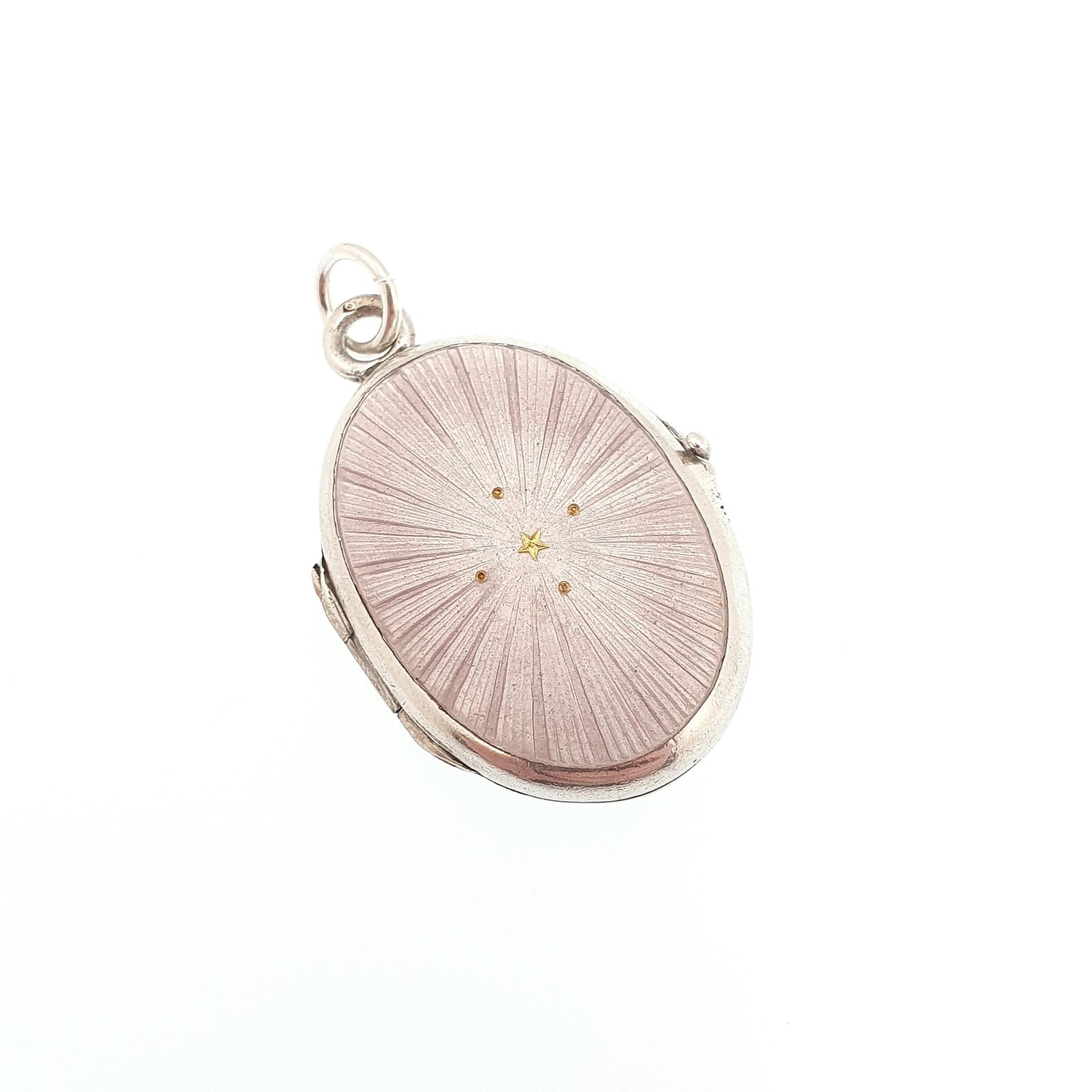 Antique Enamel Solid Silver Locket Gold Star Lilac Edwardian Purple Pendant Oval Photo Picture Solid 925 Jewelry Jewelry