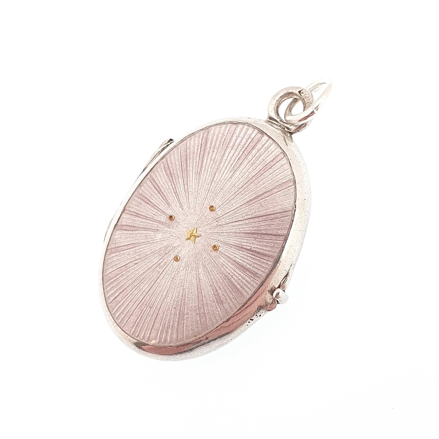Antique Enamel Solid Silver Locket Gold Star Lilac Edwardian Purple Pendant Oval Photo Picture Solid 925 Jewelry Jewelry