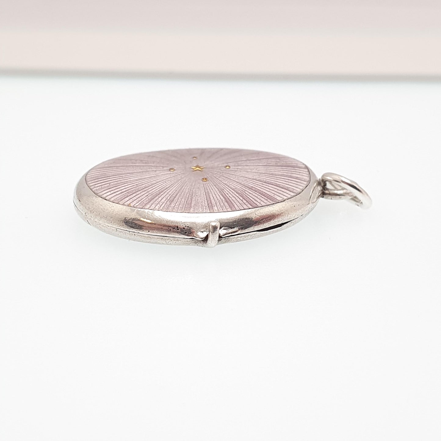 Antique Enamel Solid Silver Locket Gold Star Lilac Edwardian Purple Pendant Oval Photo Picture Solid 925 Jewelry Jewelry