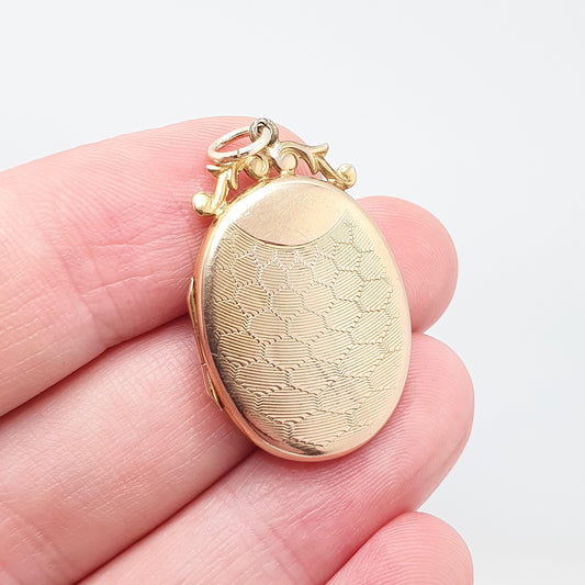 Antique 9ct 9k Gold Locket Honeycomb Pattern Oval All Solid 9kt 375 Pendant Hallmarked Necklace Vintage Jewelry Jewellery