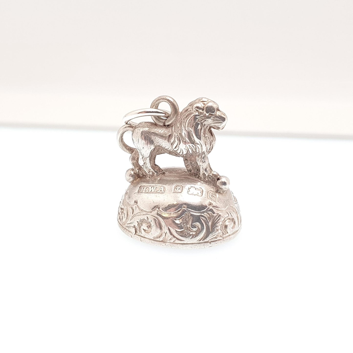 Antique Sterling Silver Lion Fob Pendant Necklace Carnelian Hallmarked Gemstone Big Cat Animal Vintage Womans Jewellery Jewelry