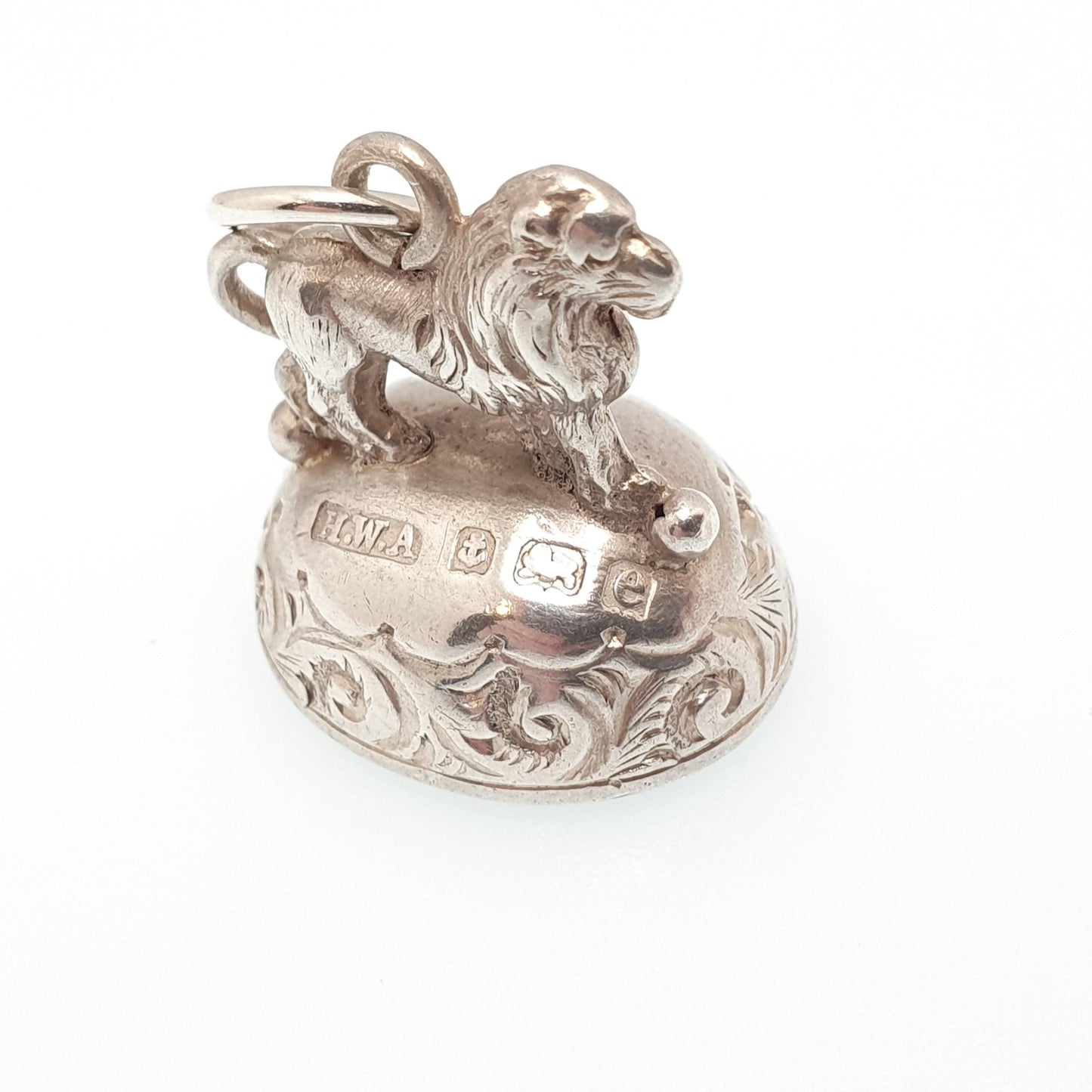 Antique Sterling Silver Lion Fob Pendant Necklace Carnelian Hallmarked Gemstone Big Cat Animal Vintage Womans Jewellery Jewelry