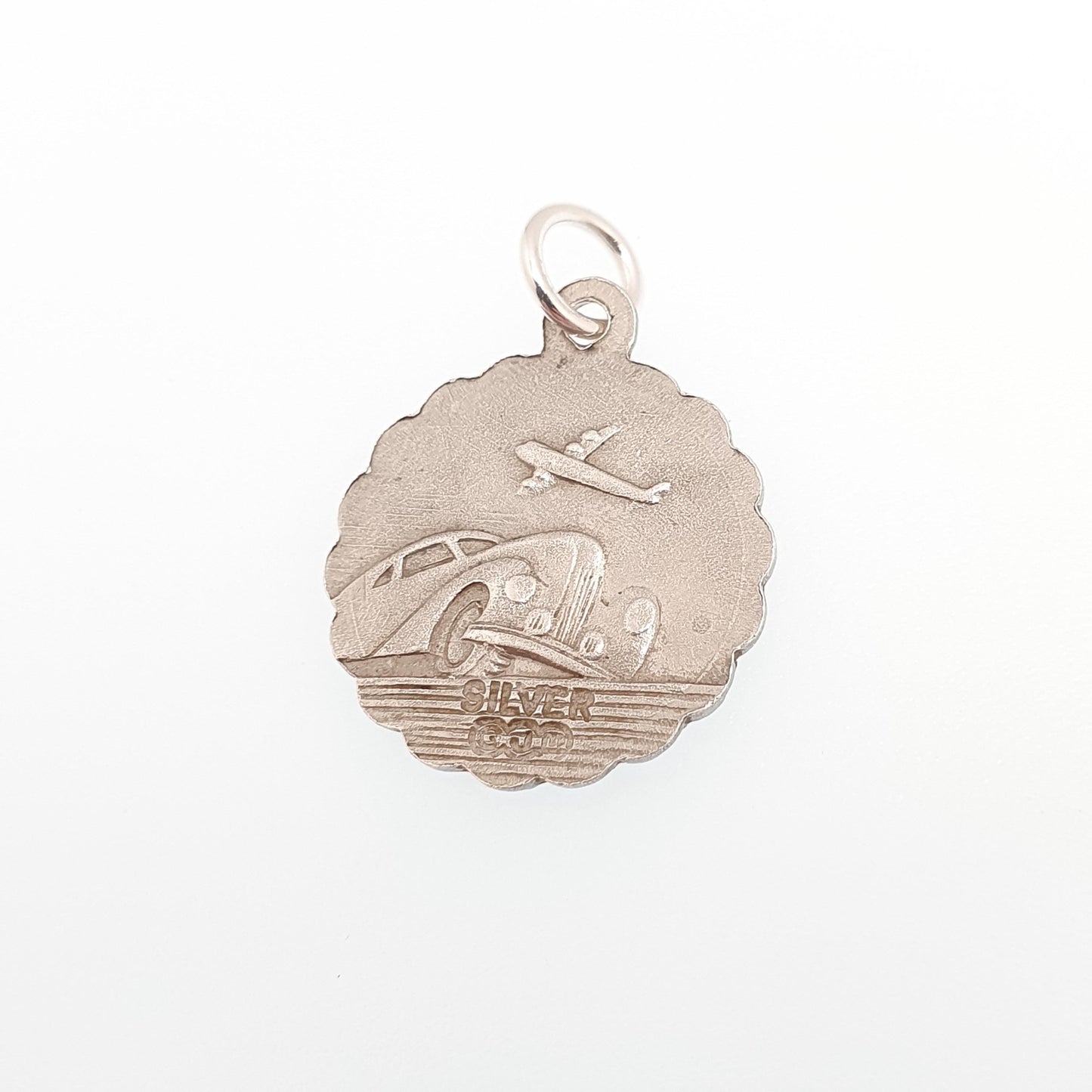 Vintage Sterling Silver GEORG JENSEN St Christopher Pendant Necklace Small Plane Car Double Sided Genuine Saint Jewellery Jewelry Women