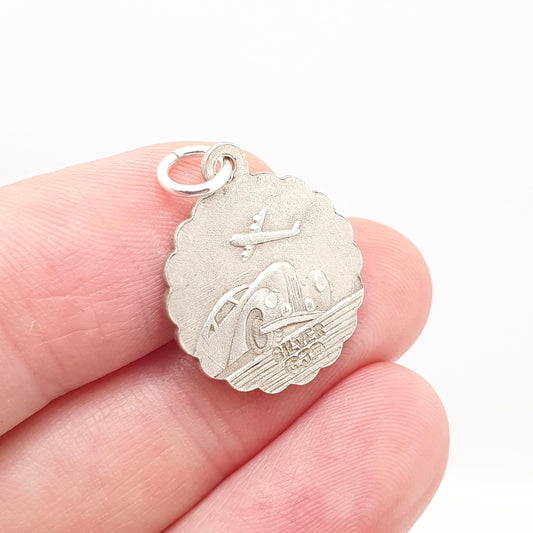 Vintage Sterling Silver GEORG JENSEN St Christopher Pendant Necklace Small Plane Car Double Sided Genuine Saint Jewellery Jewelry Women