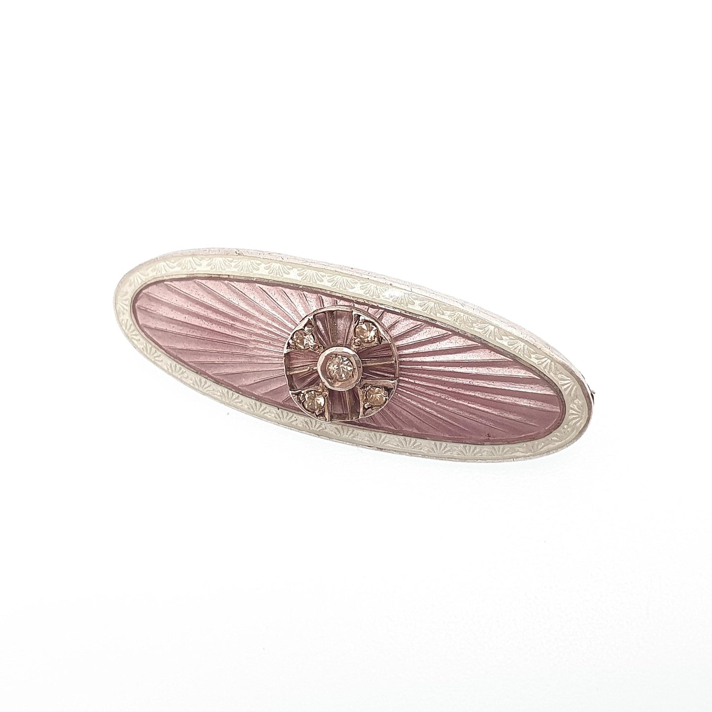 Antique Solid Silver Diamond Paste Enamel Brooch Lilac & White Enamel Guilloche Vintage Scandinavian Style Jewelry Jewellery