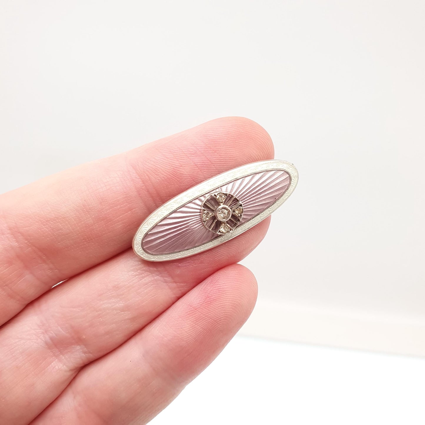 Antique Solid Silver Diamond Paste Enamel Brooch Lilac & White Enamel Guilloche Vintage Scandinavian Style Jewelry Jewellery