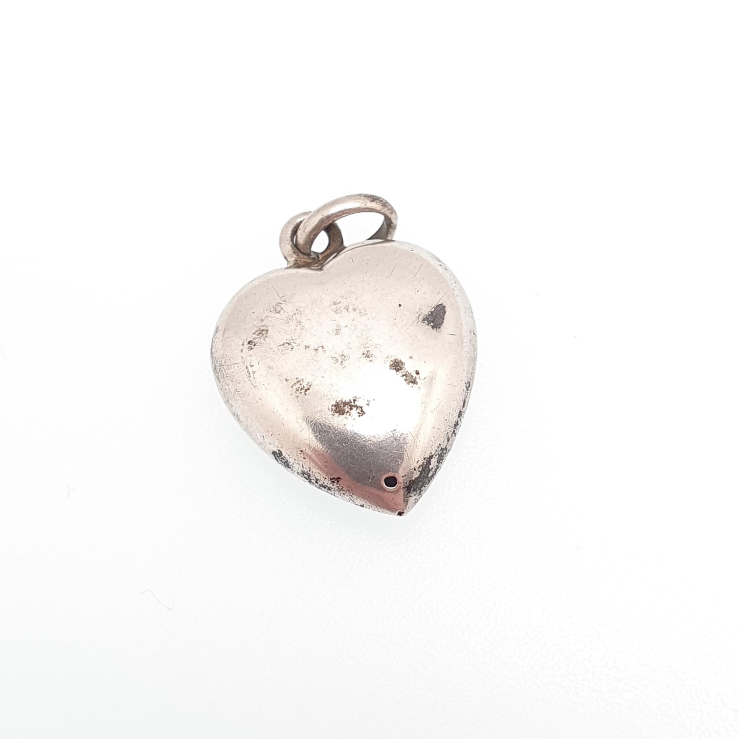 Antique Solid Silver Diamond Paste Heart Pendant Necklace Victorian Puffer Charm Old Cut Ornate Sparkly Vintage Womens Jewellery Jewelry