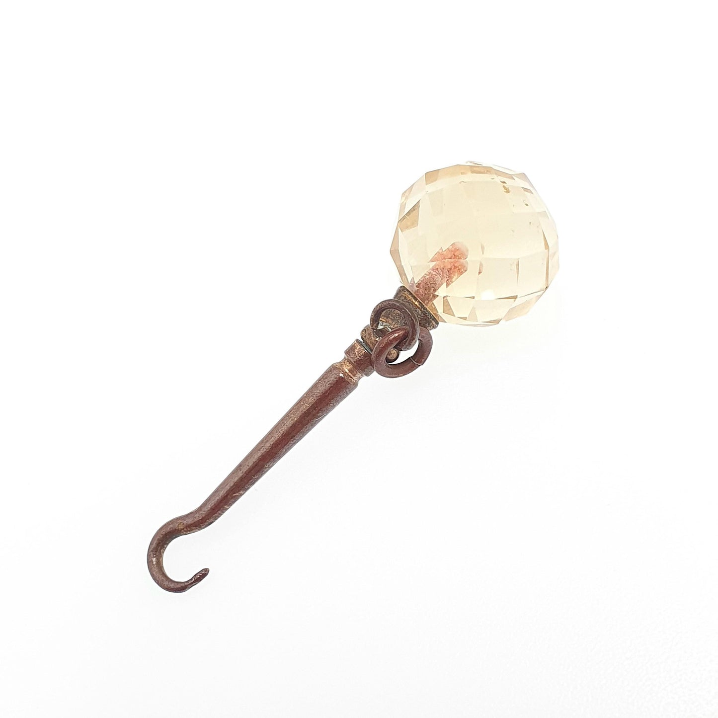 RESERVED/SOLD DON Citrine Button Hook Pendant Necklace Victorian Base Metal Genuine Bead Beall Quartz Buttons Sewing