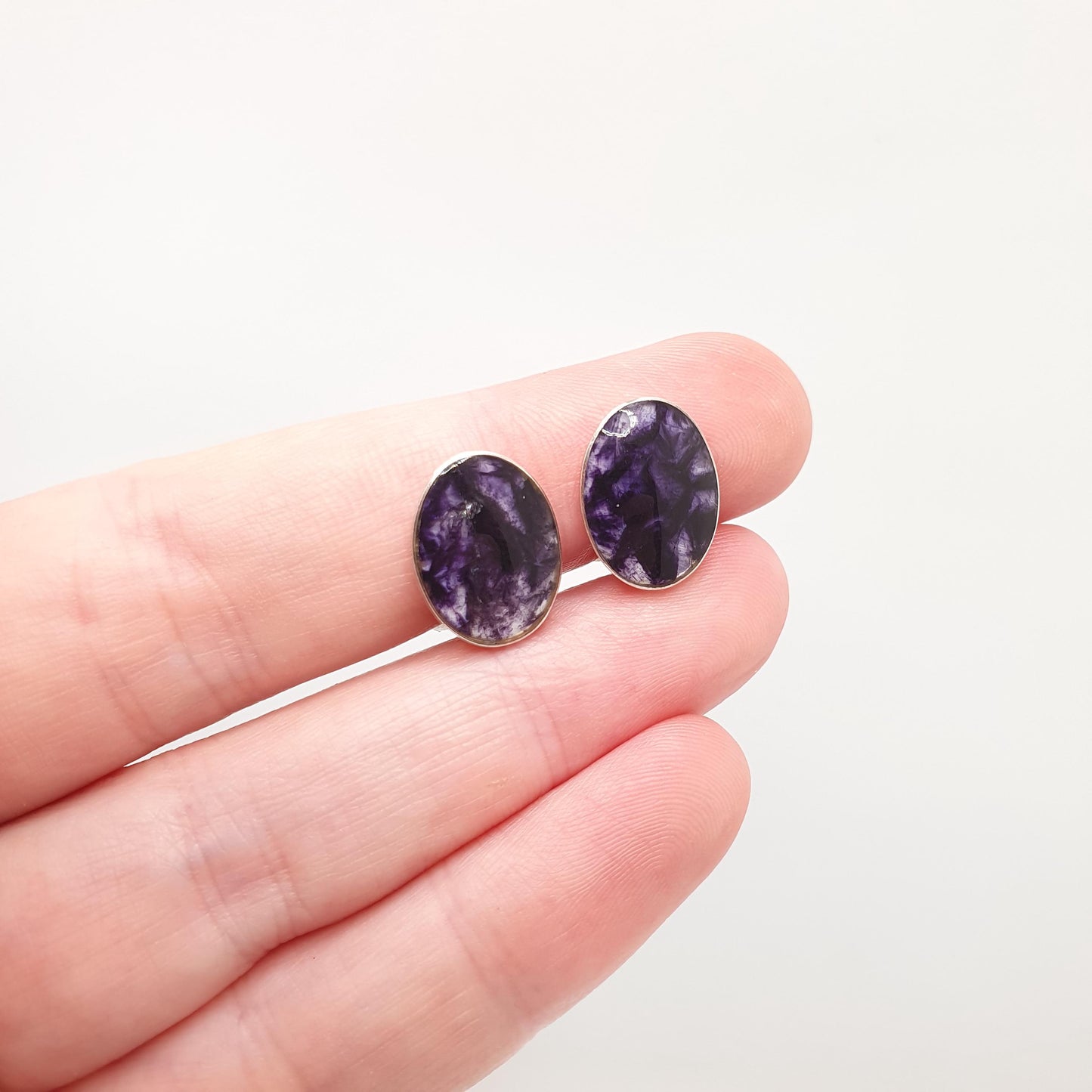 Vintage Blue John Sterling Silver Earrings Oval Cabochon Clip On Bleu Jaune Womens Solid 925 Gemstone Jewelry Jewellery