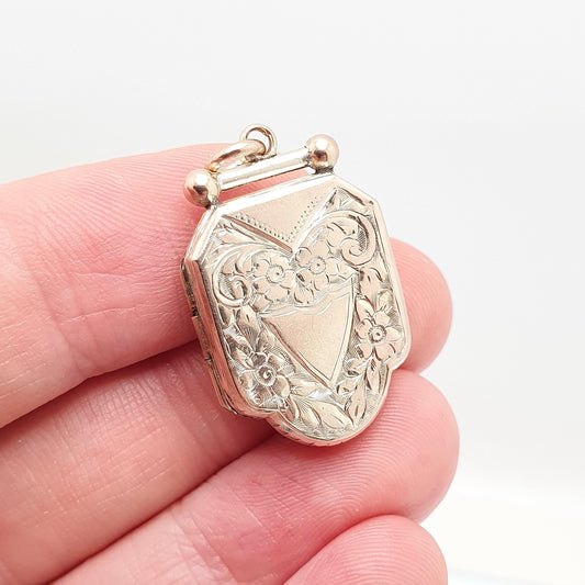 Antique Victorian 9ct Gold Shield Locket 375 9k Back and Front Pendant Large Big Engraved Picture Photo Vintage Womens Jewellery Jewelry