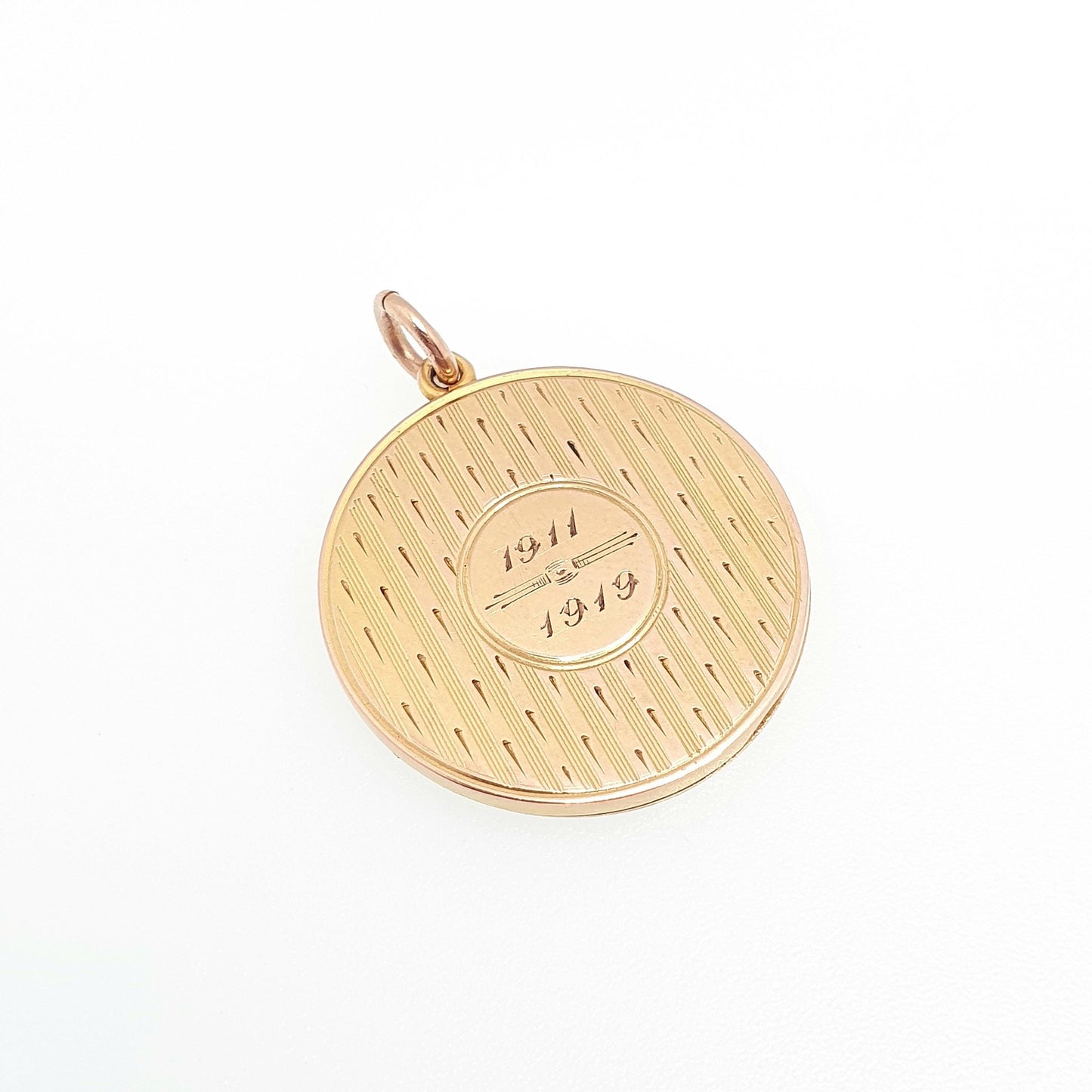 Antique Solid 9k 9ct Rose Gold Locket Round 1913 Hallmark Vertical Pattern All 9ct 9kt Gold Necklace Photo Picture Pendant Jewelry Jewellery