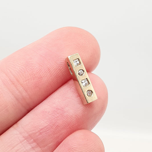 Vintage 9k 9ct Gold CZ Pendant Bar Rectangular Necklace Solid 375 Diamond Simulant Square Cut Cubic Zirconia Small Jewelry Jewellery