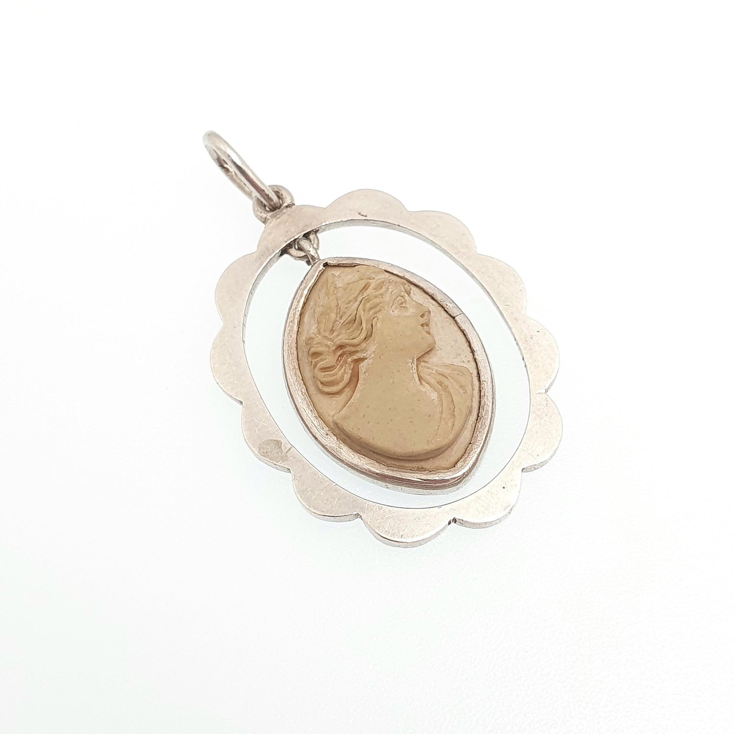 Antique Solid Silver Lava Cameo Pendant Necklace Victorian Genuine Hand Carved High Hanging Vintage Womens Jewelry Jewellery