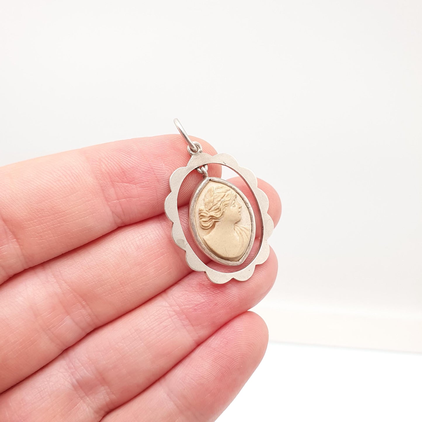 Antique Solid Silver Lava Cameo Pendant Necklace Victorian Genuine Hand Carved High Hanging Vintage Womens Jewelry Jewellery