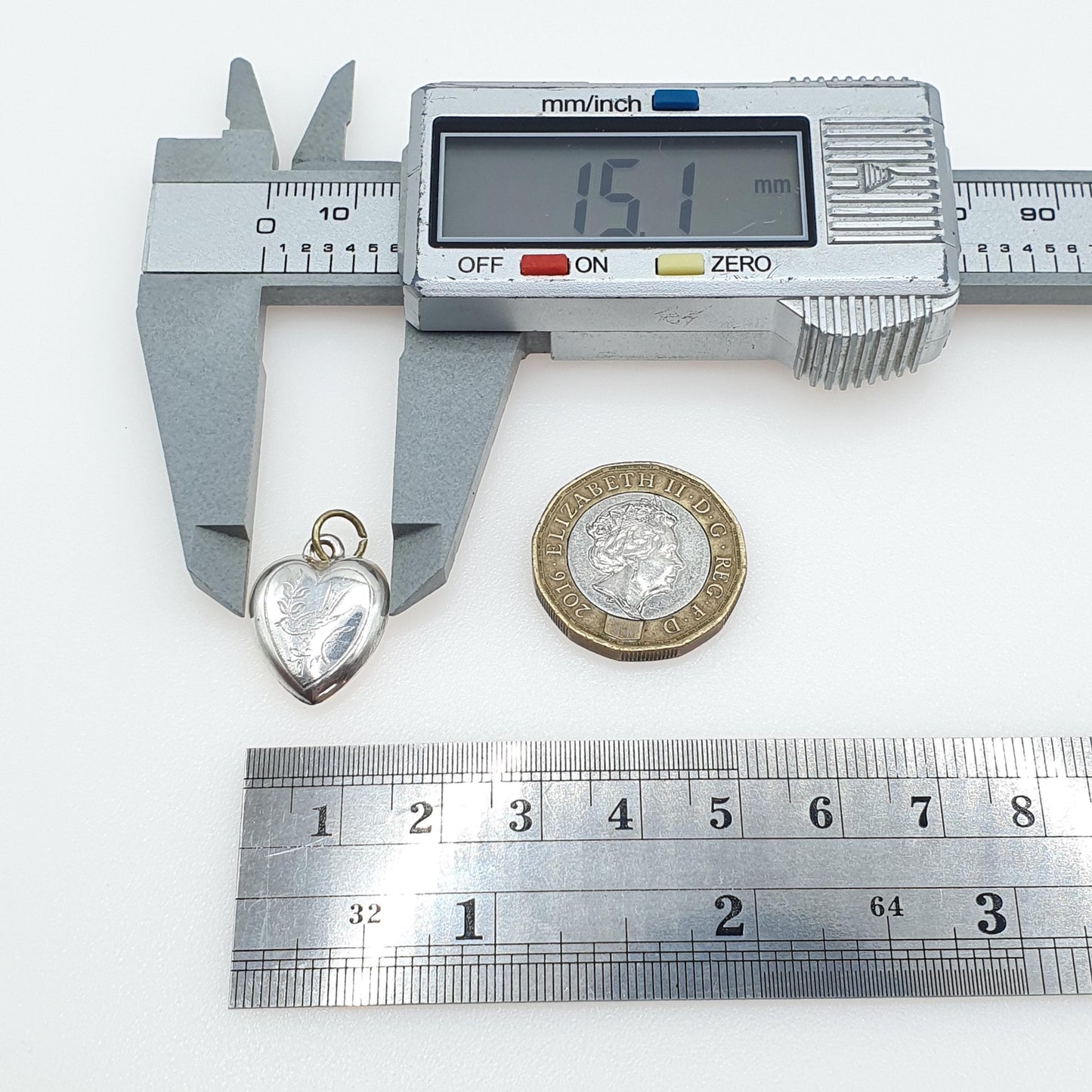 Antique Solid Silver Bird Heart Charm Pendant Small Animal Birds Unisex Vintage Womens Necklace Jewellery Jewelry