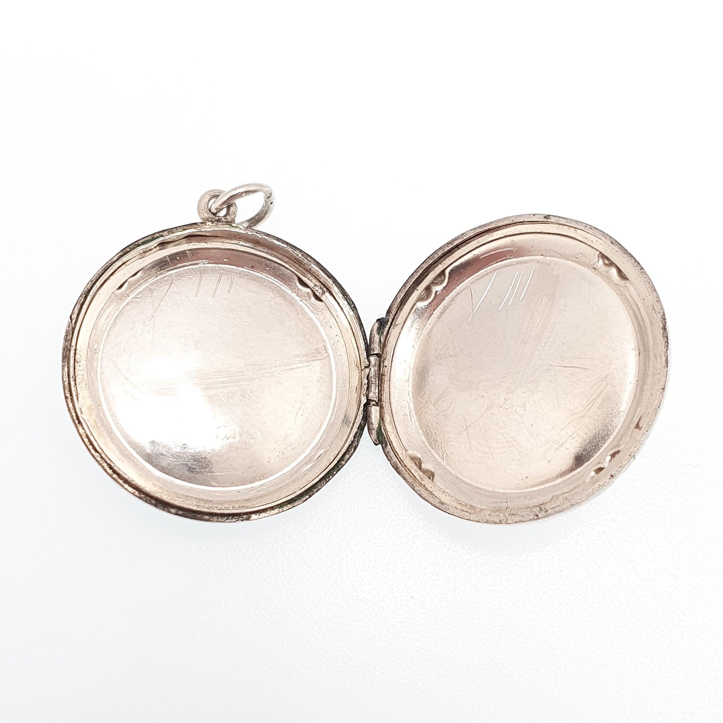 Antique Sterling Silver Bird Locket Round Circle Hand Engraved Necklace Vintage Pendant Picture Photo Jewelry Jewellery