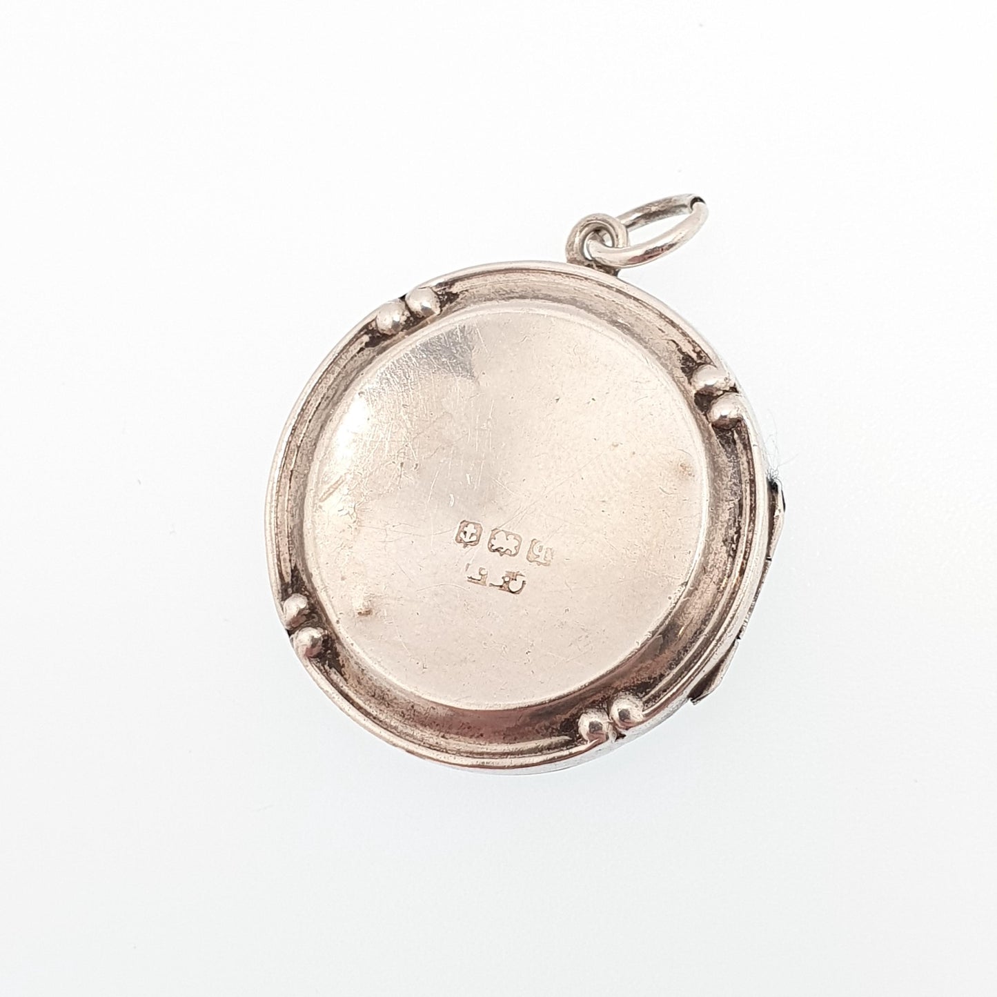 Antique Sterling Silver Bird Locket Round Circle Hand Engraved Necklace Vintage Pendant Picture Photo Jewelry Jewellery