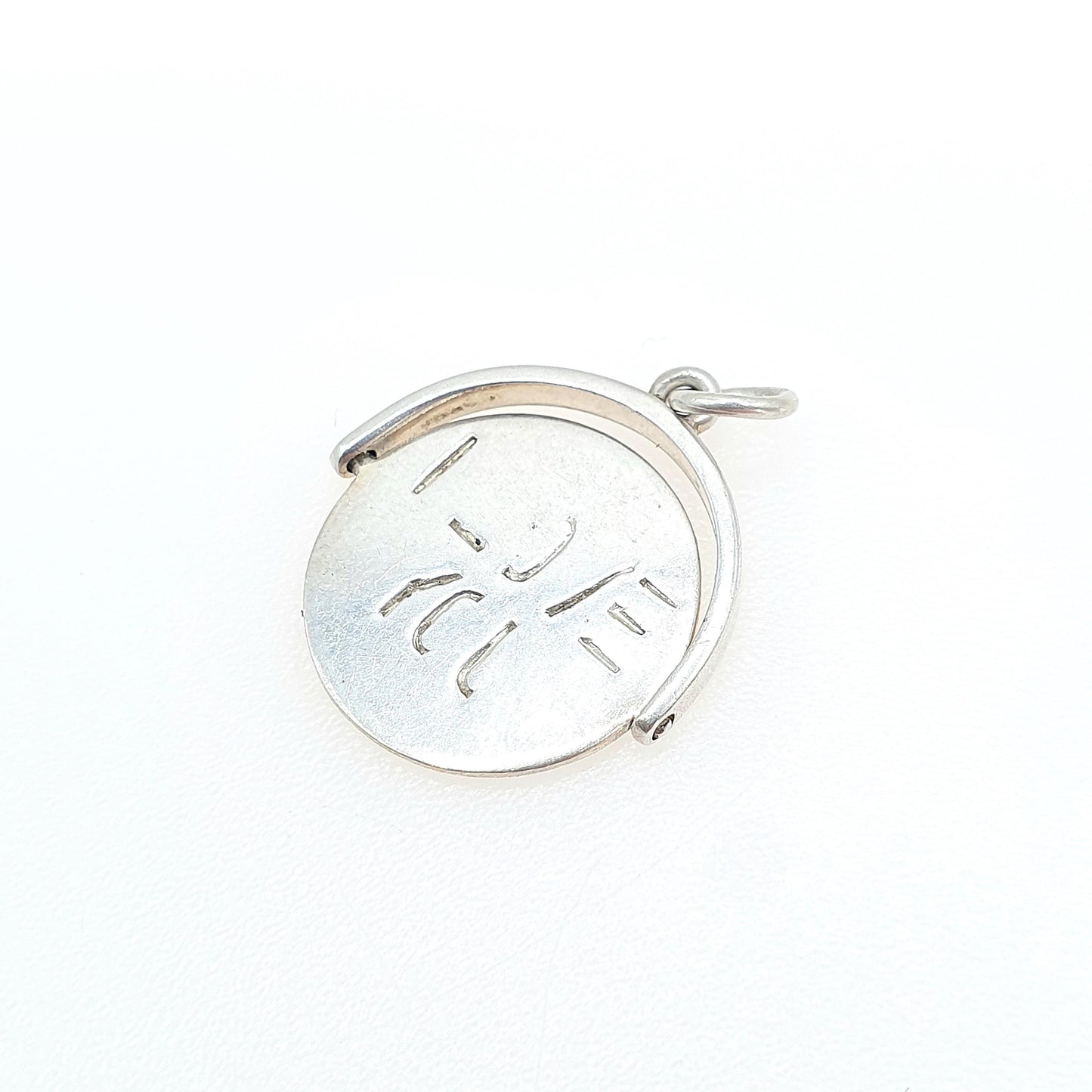 Vintage Sterling Silver I LOVE YOU Spinner Fob Charm Pendant Rotating Romantic Gift Cute Small Unisex Mens Womens Jewellery Jewelry