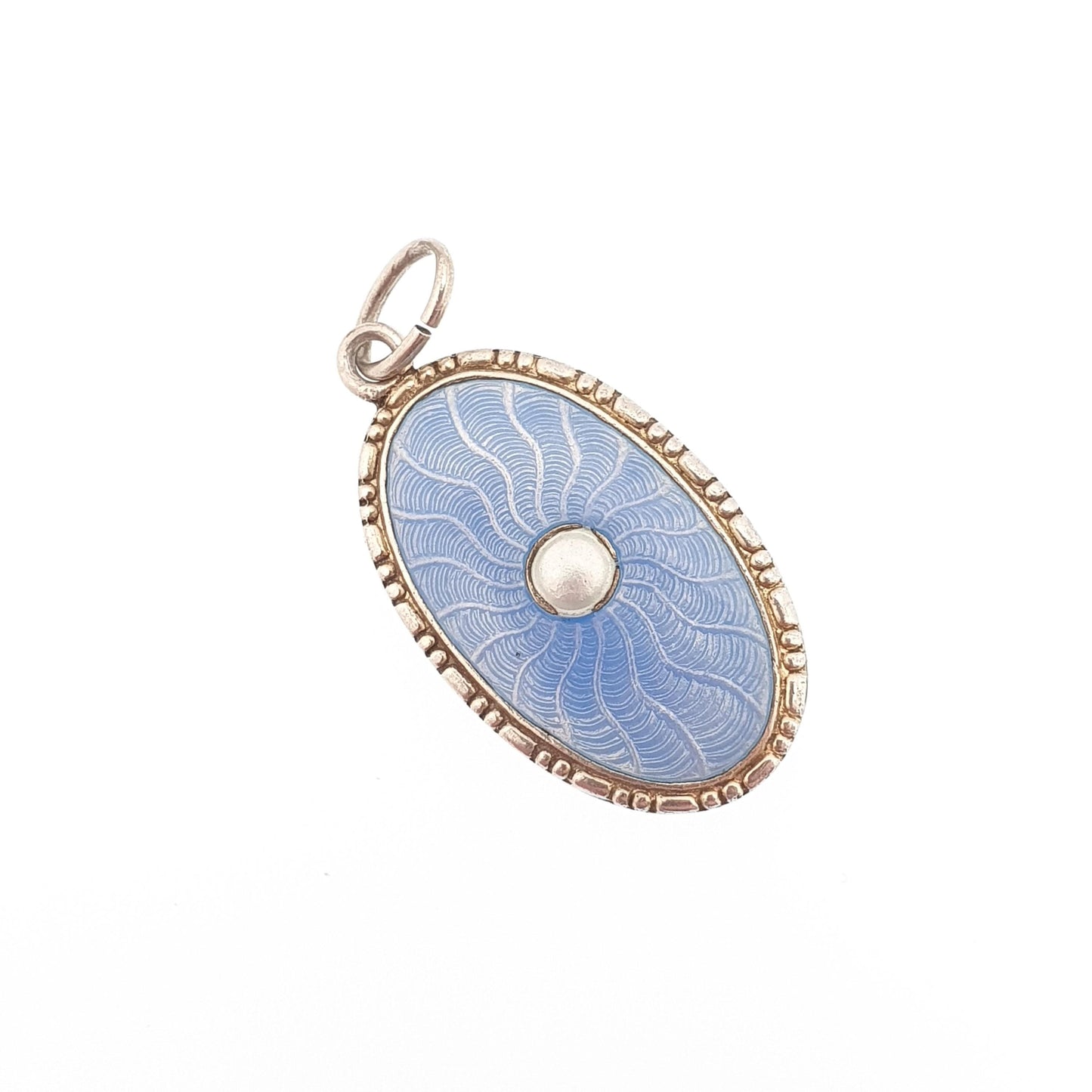Antique Solid Silver MARIUS HAMMER Enamel Necklace Pendant Oval Sky Blue Champleve Scandinavian Vintage Jewellery Jewelry