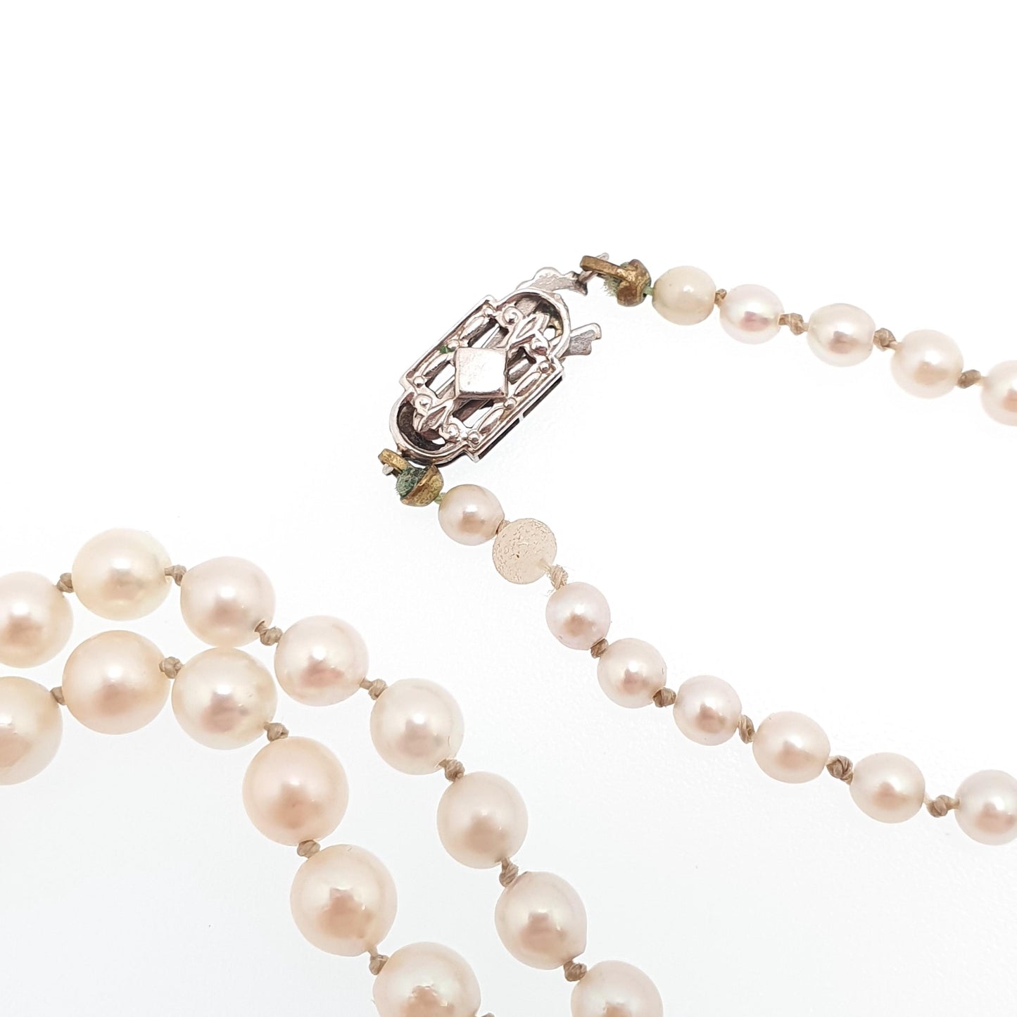 Antique Art Deco 9ct 9k Cultured Pearl Necklace White Gold Clasp 14.15g 55cm Long Vintage Genuine Real Pearls Jewelry Jewellery