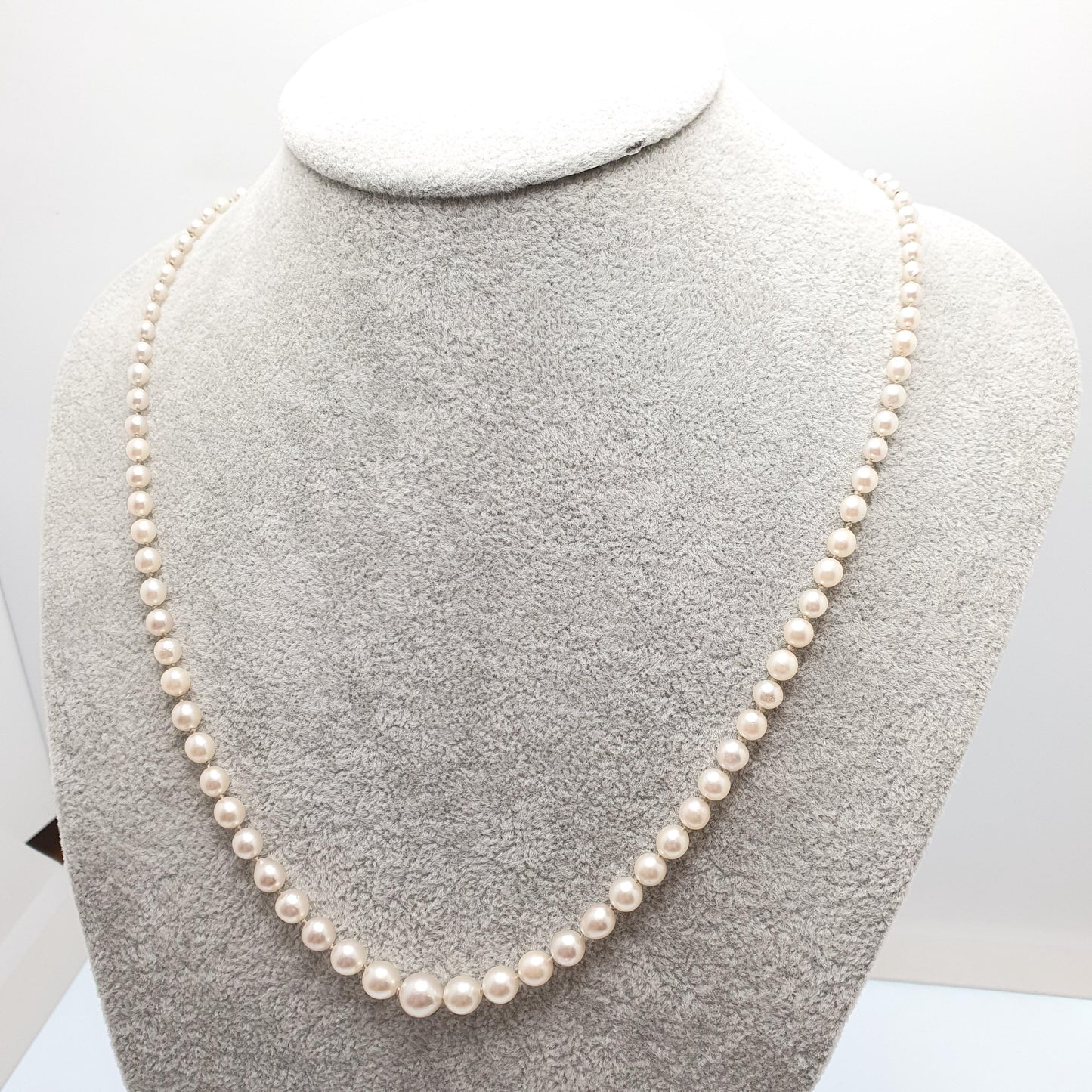 Antique Art Deco 9ct 9k Cultured Pearl Necklace White Gold Clasp 14.15g 55cm Long Vintage Genuine Real Pearls Jewelry Jewellery