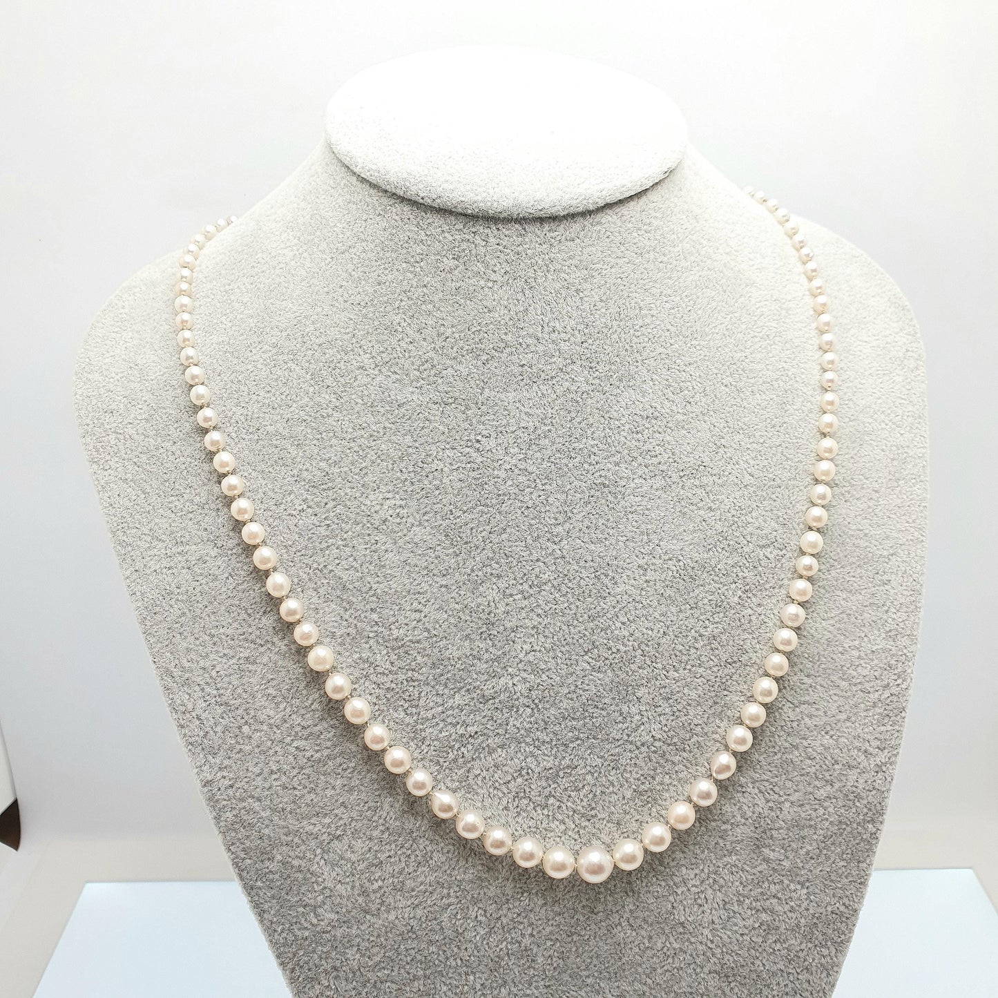 Antique Art Deco 9ct 9k Cultured Pearl Necklace White Gold Clasp 14.15g 55cm Long Vintage Genuine Real Pearls Jewelry Jewellery