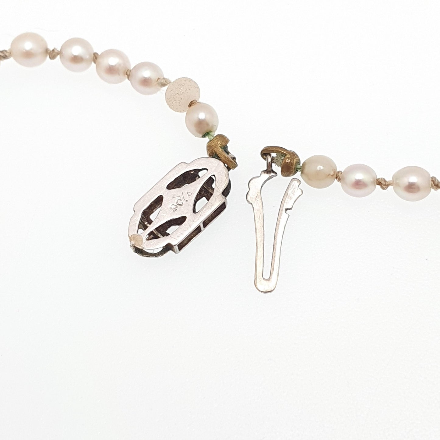 Antique Art Deco 9ct 9k Cultured Pearl Necklace White Gold Clasp 14.15g 55cm Long Vintage Genuine Real Pearls Jewelry Jewellery