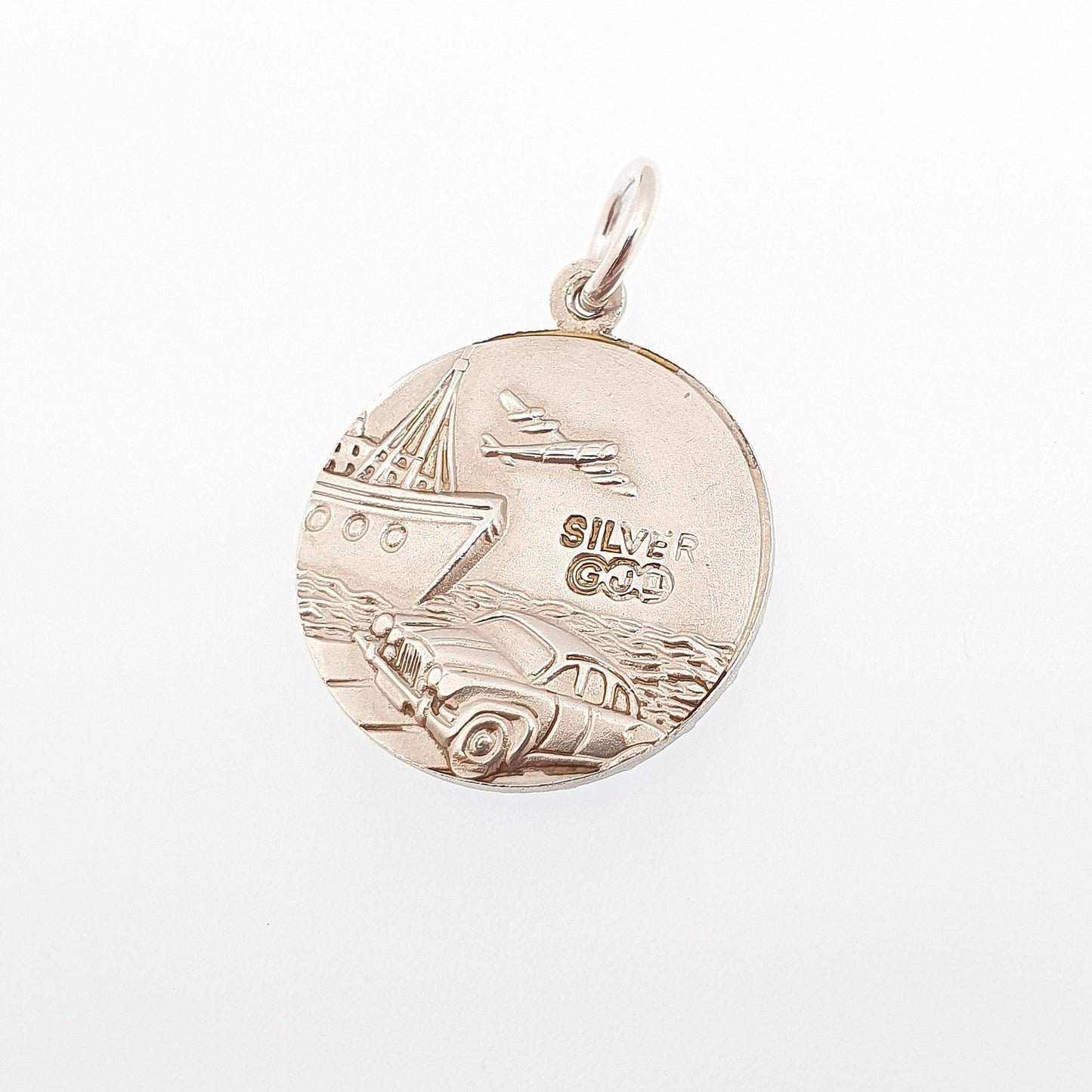 Georg Jensen Sterling Silver St Christopher Pendant Necklace: Plane, Car, Boat