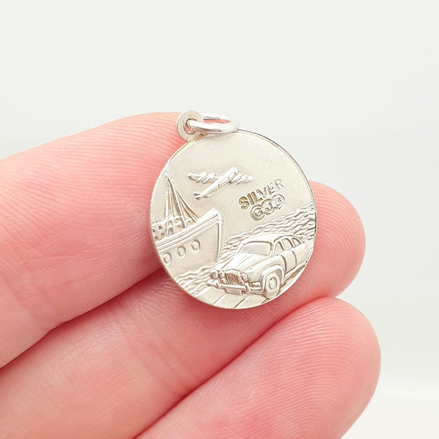 Georg Jensen Sterling Silver St Christopher Pendant Necklace: Plane, Car, Boat