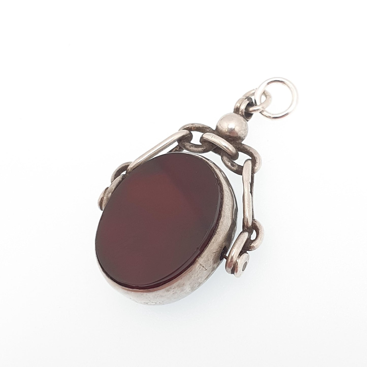 Antique Sterling Silver Bloodstone Spinner Fob Necklace Victorian Pendant Carnelian Vintage Mens Womens Jewelry Jewellery