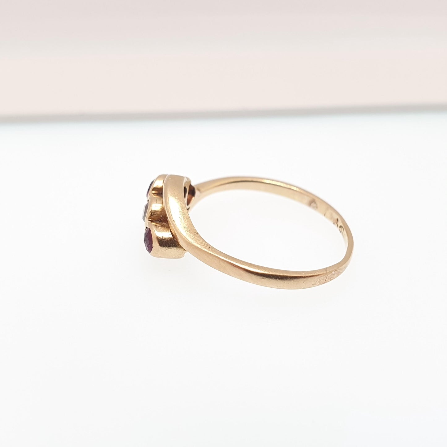 Antique 18ct 18k Gold Ruby & Diamond Ring Crossover 18k Solid 750  Trilogy Old Cut Victorian Sparkly Gemstone Womens Vintage Jewelry