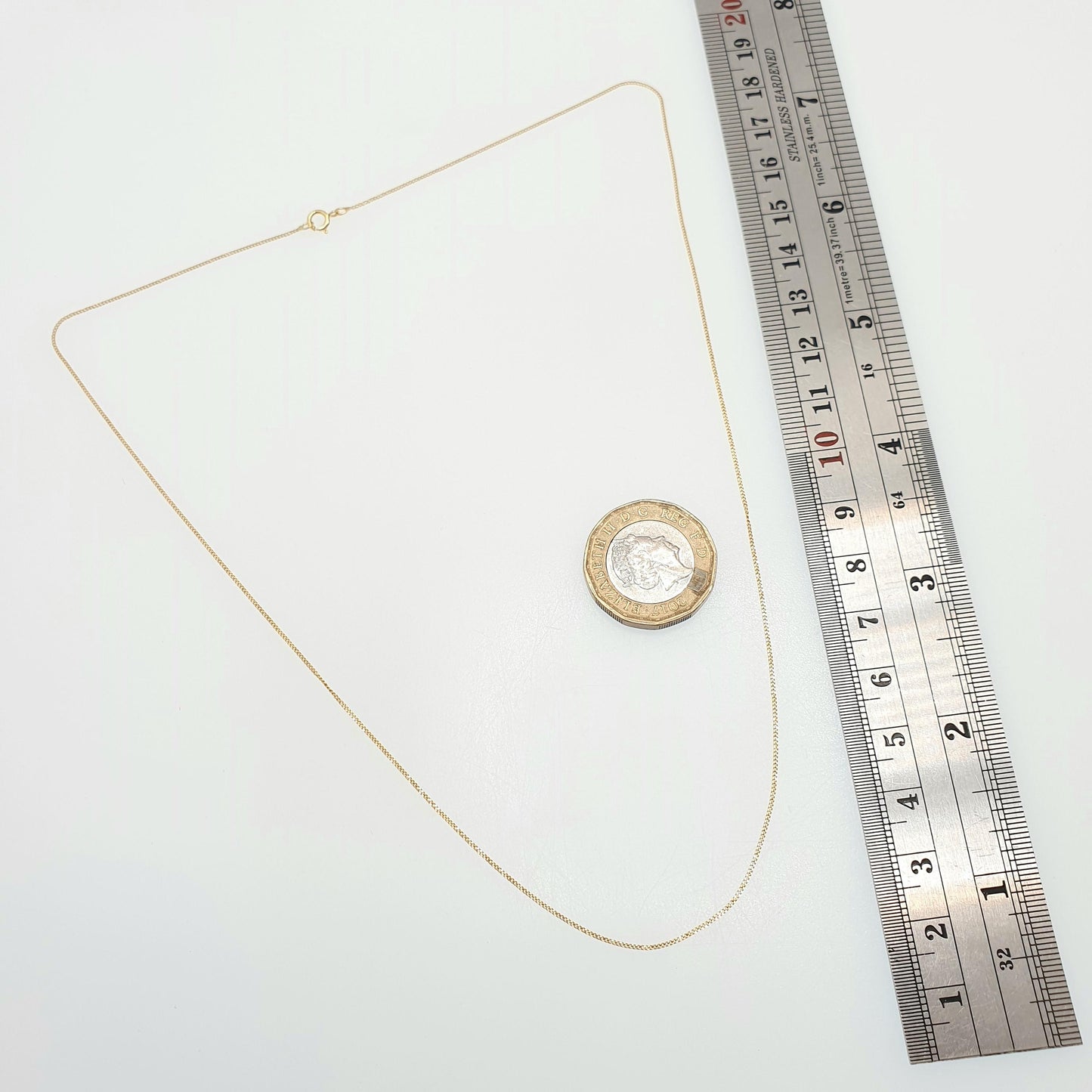 Vintage 9k 9ct Gold Chain Necklace Fine Curb Link 46cm 18.1" 0.76g Solid 9 Carat Yellow Retro Mens Womens Unisex Jewellery Jewelry