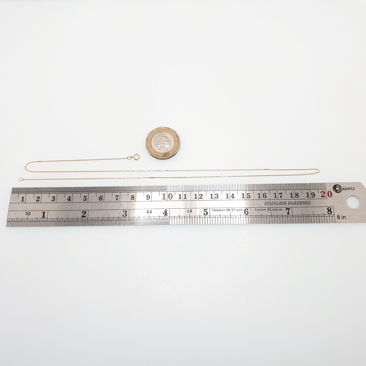 Vintage 9k 9ct Gold Chain Necklace Fine Curb Link 46cm 18.1" 0.76g Solid 9 Carat Yellow Retro Mens Womens Unisex Jewellery Jewelry