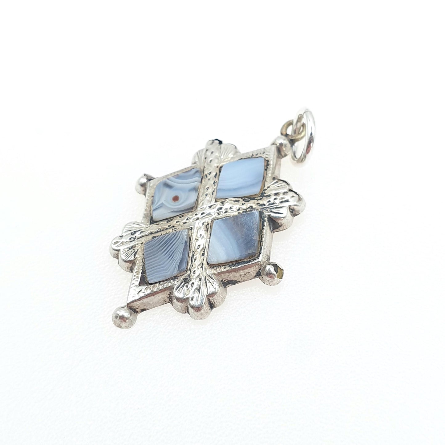 Antique Victorian Solid Silver Montrose Lace Agate Pendant Scottish St Andrews Cross Vintage Jewelry Jewellery Womens Mens